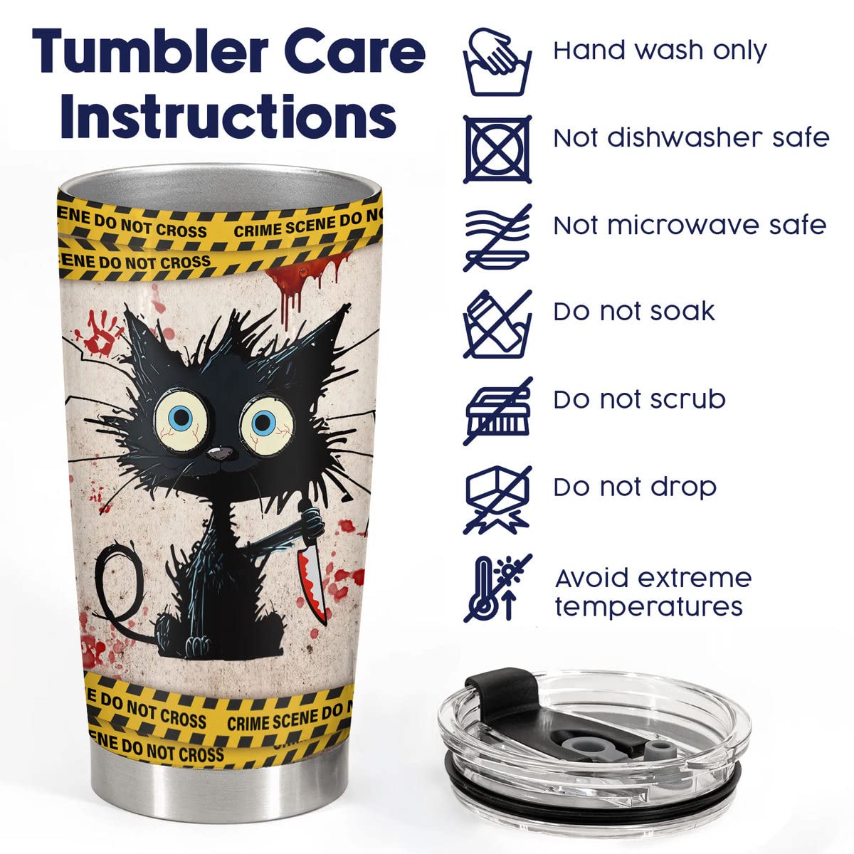 34Hd Cat Gifts For Cat Lovers, 20Oz Cat Tumbler With Lid Stainless Steel, Horror Cat Coffee Mug, Funny Cat Cup, Halloween Gifts