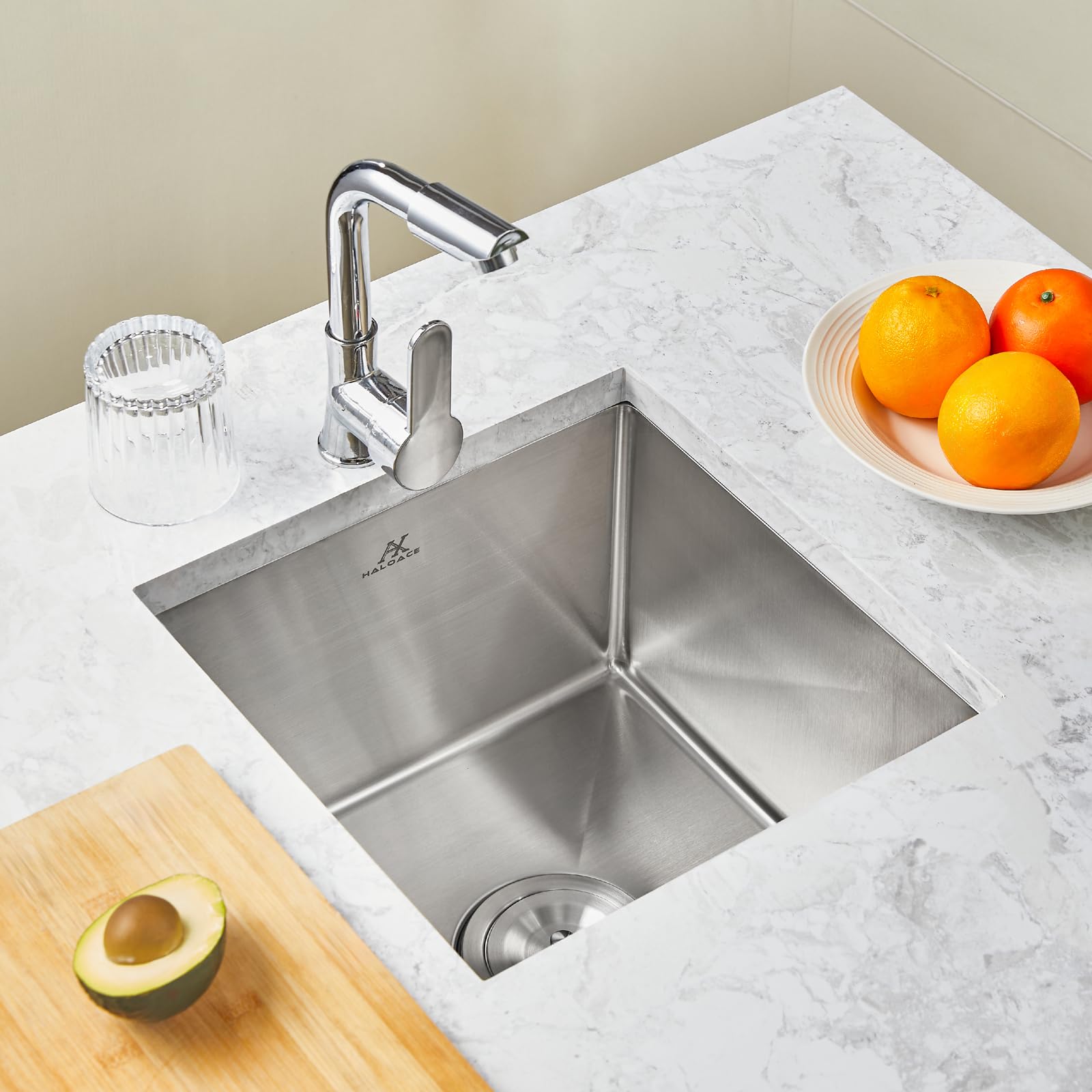 HALOACE 15 Inch Undermount Kitchen Sink 304 Stainless Steel Sink Modern Kitchen with Accessories,(Silver, 15x15x9 Inch)