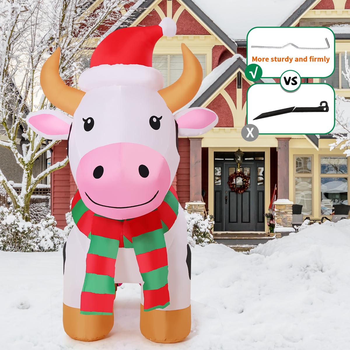 COMIN 5.9 FT Christmas Inflatables Outdoor Decorations Inflatable Cow with LEDs,Quick Blow Up with Built-in LEDs for Yard Party