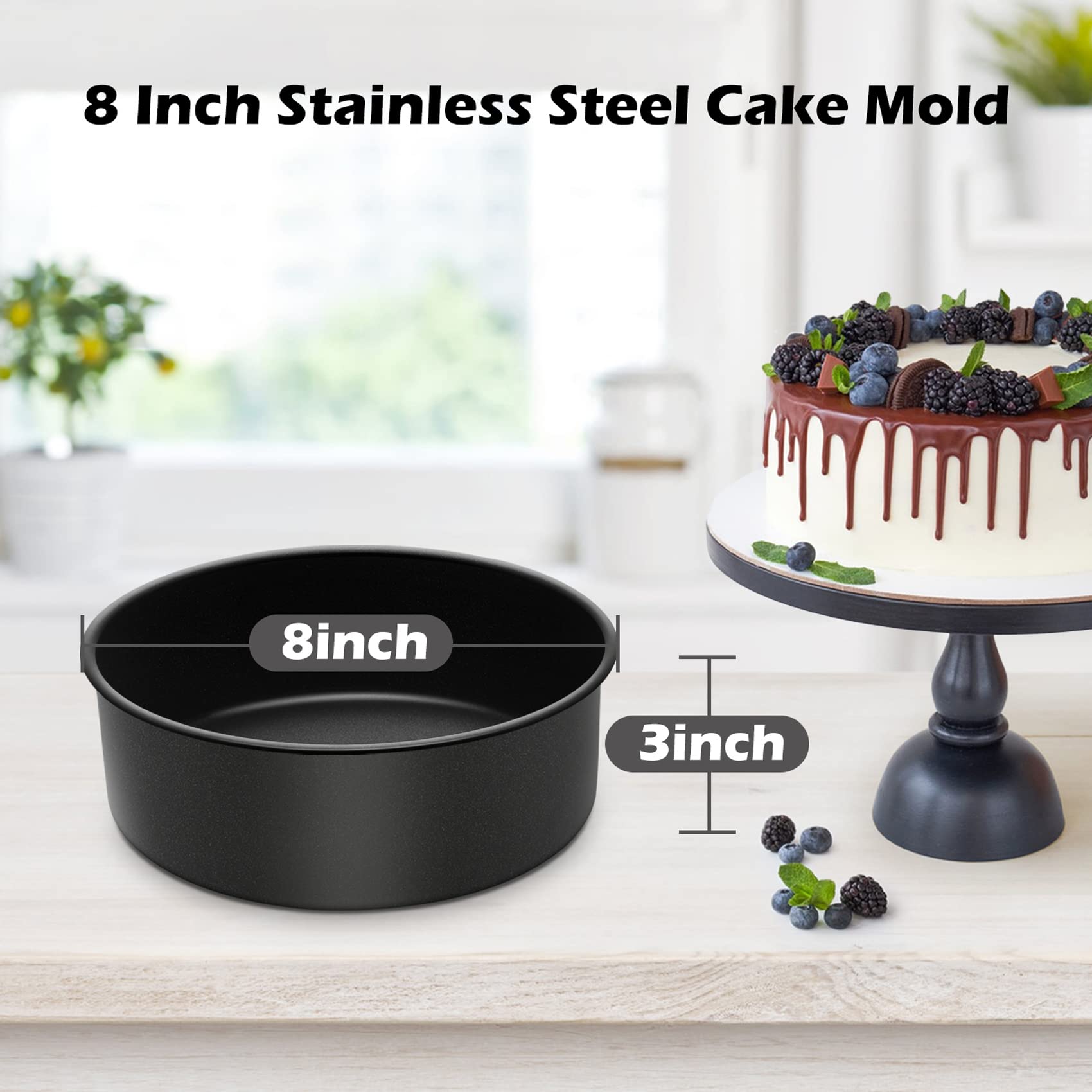 Lianyu 8    3 Inch Cake Pan Set Of 3, Deep Round Cake Mold For Baking, Nonstick Stainless Steel Baking Pan For Cake, Cake Tin Ba