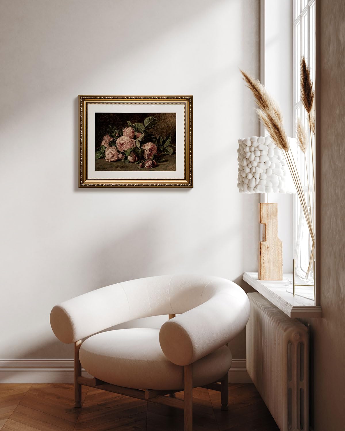 Arpeotcy Still Life Gold Framed Wall Art, Retro Pink Roses Canvas Prints Artwork With Antique Frame, Victorian Wall Paintings De