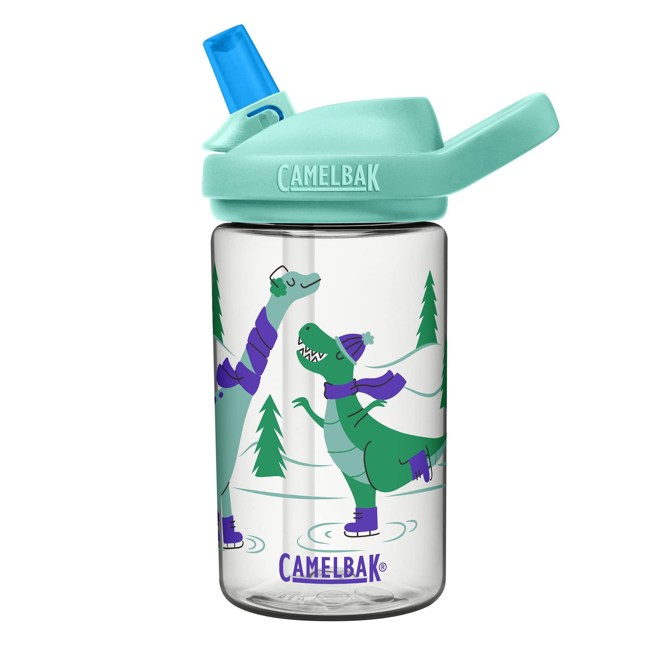 Camelbak Eddy+ 14 Oz Kids Water Bottle With Tritan Renew - Straw Top, Leak-Proof When Closed, Ice Skating Dinos