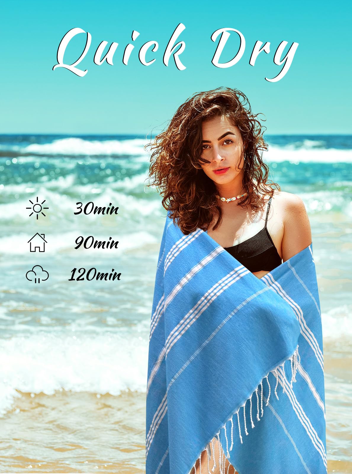 Cabanana Cotton Turkish Beach Towel - Lightweight Peshtemal Towel, Sand Free Turkish Towel For Beach, Bath, Pool, Travel, Quick