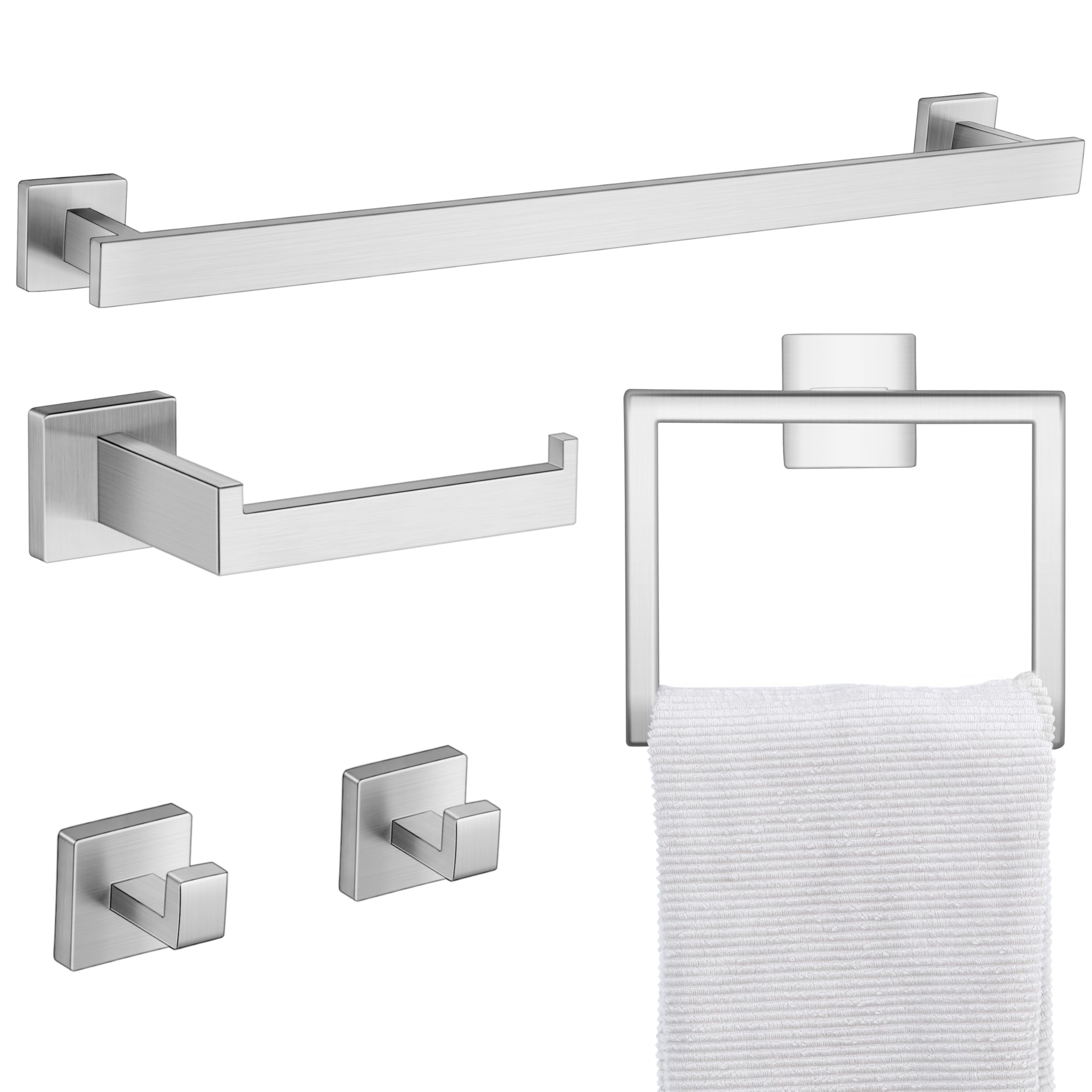 Herogo 5 Pieces Bathroom Accessories Set, 23.5 Inch Brushed Nickel Bathroom Hardware Set, Including Toilet Paper Holder, Hand To
