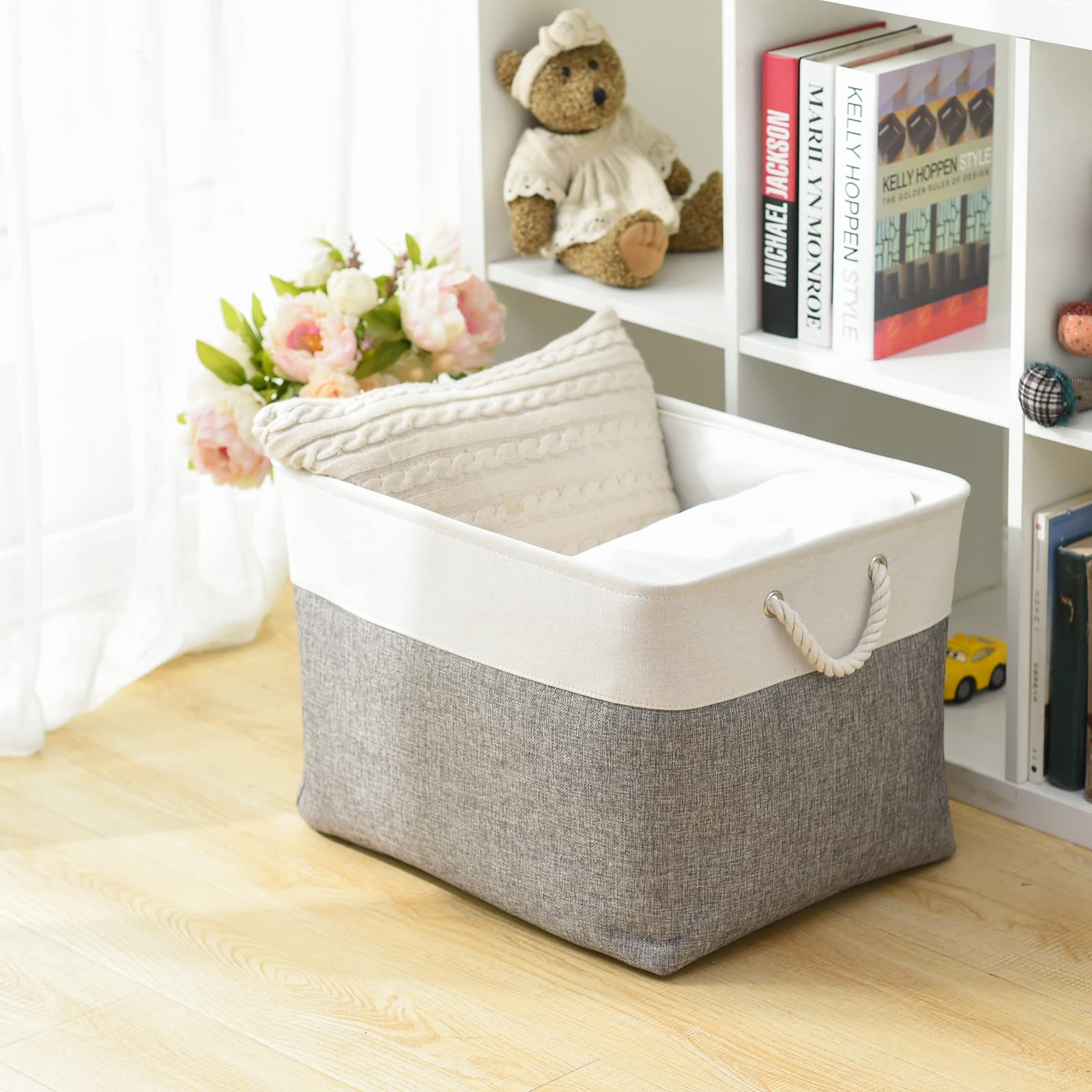 Thewarmhome Storage Bins Baskets For Organizing, 20.5L  15.7W  13.8H 3 Pack Sturdy Fabric Storage Basket W/Handles, Decorative F
