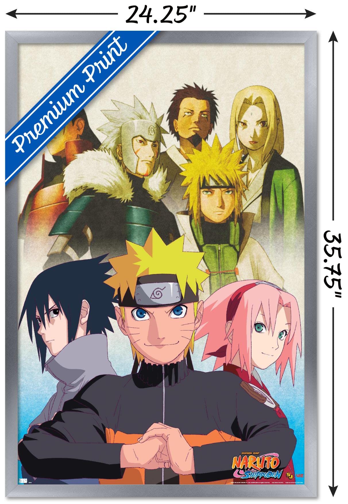 Trends International Naruto Shippuden - Key Art Wall Poster, 22.375'' X 34'', Silver Framed Version