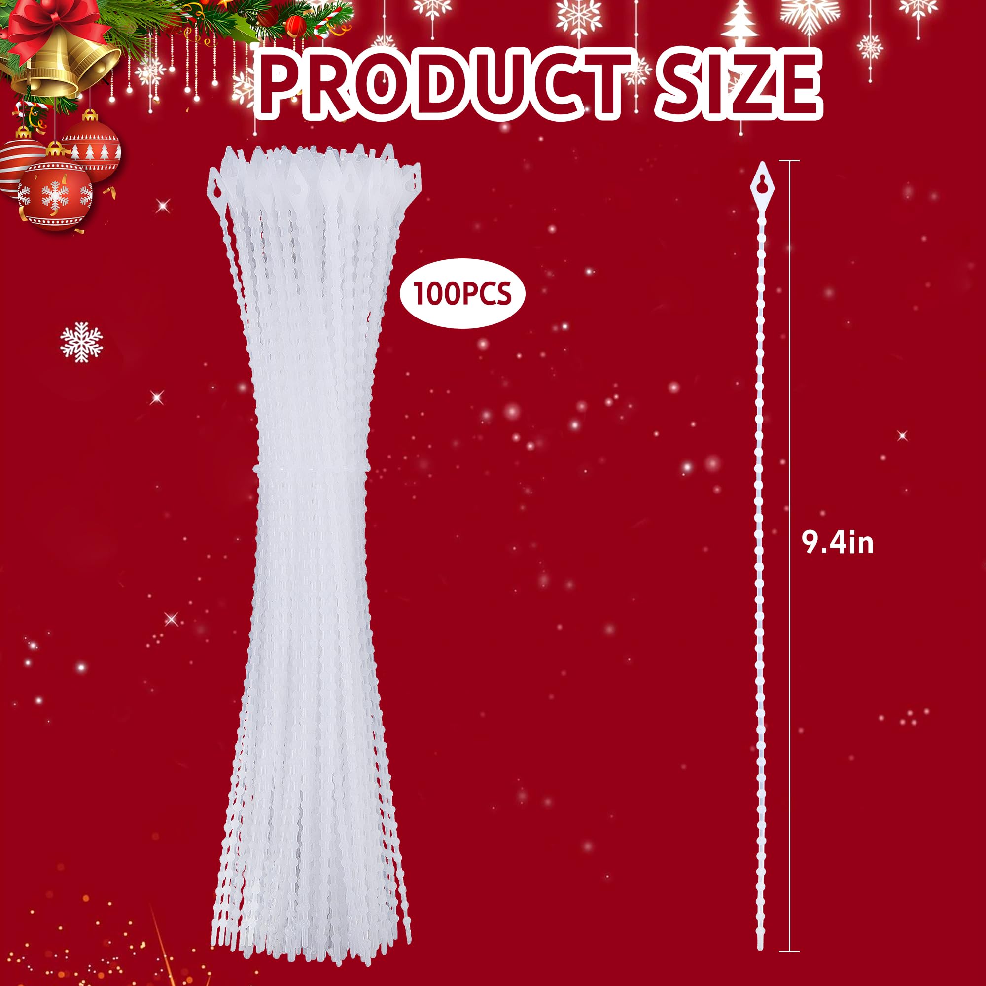 codree 100 Pcs Reusable Christmas Garland Ties, Adjustable Beaded Loop Cable Ties Garland Hanger, Flexible Decorative Hanging Ch