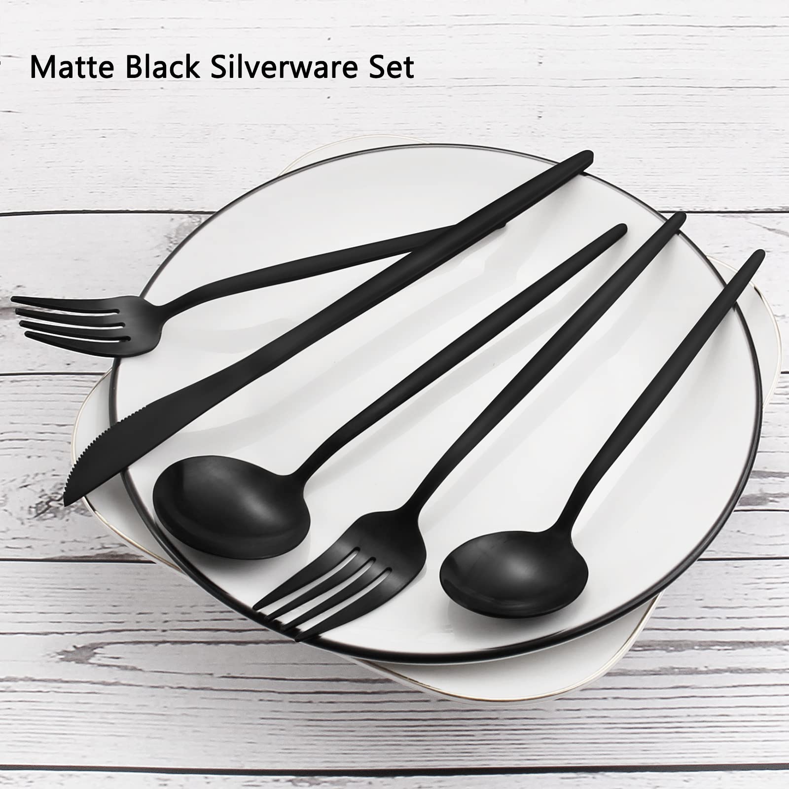 Matte Black Silverware Set, Vanvro 20-Piece Stainless Steel Flatware Set, Satin Finish Tableware Cutlery Set, Service For 4, Hom