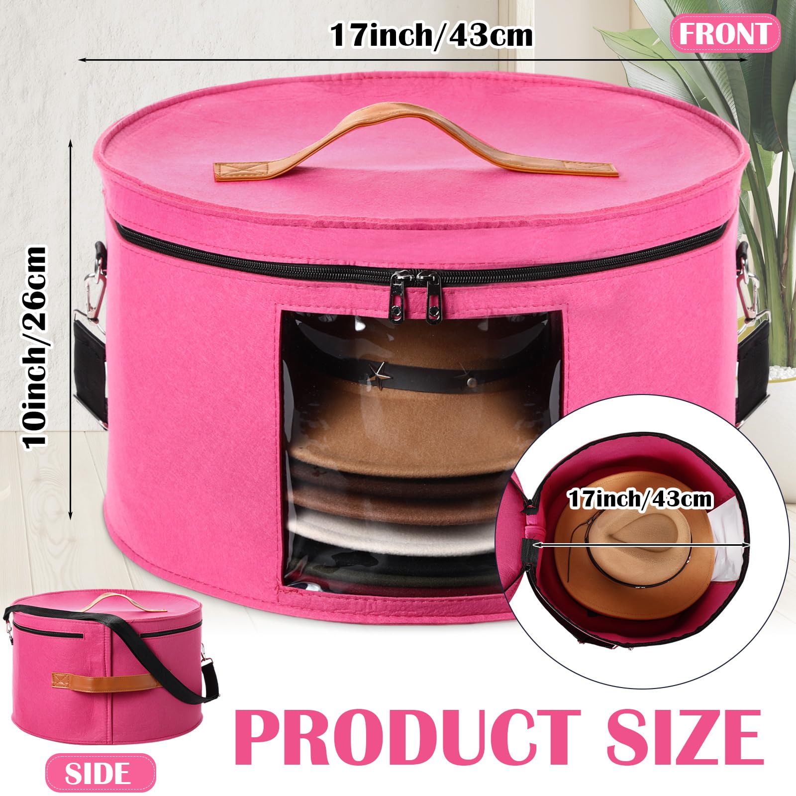 Suzile 4 Pack Large Round Foldable Felt Hat Box For Women Storage 17 X 10 Inch Cowboy Hat Storage Box With Lid Closet Cowboy Hat