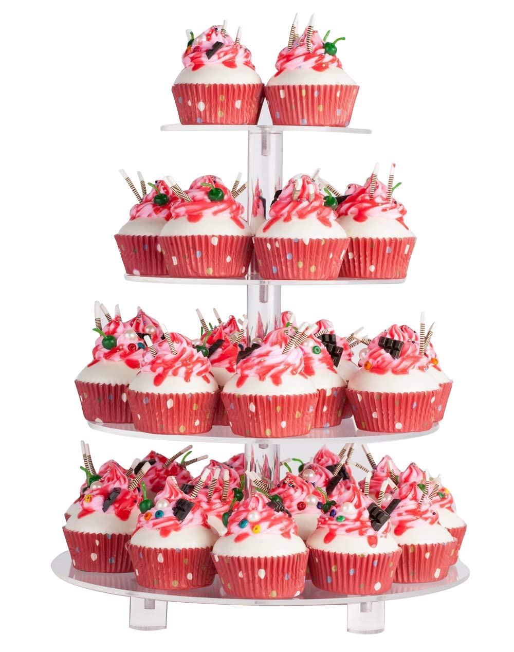 Yestbuy 4 Tier Round Acrylic Cupcake Stand With Base, Premium Cupcake Holder, Acrylic Cupcake Tower Display Cady Bar Party D