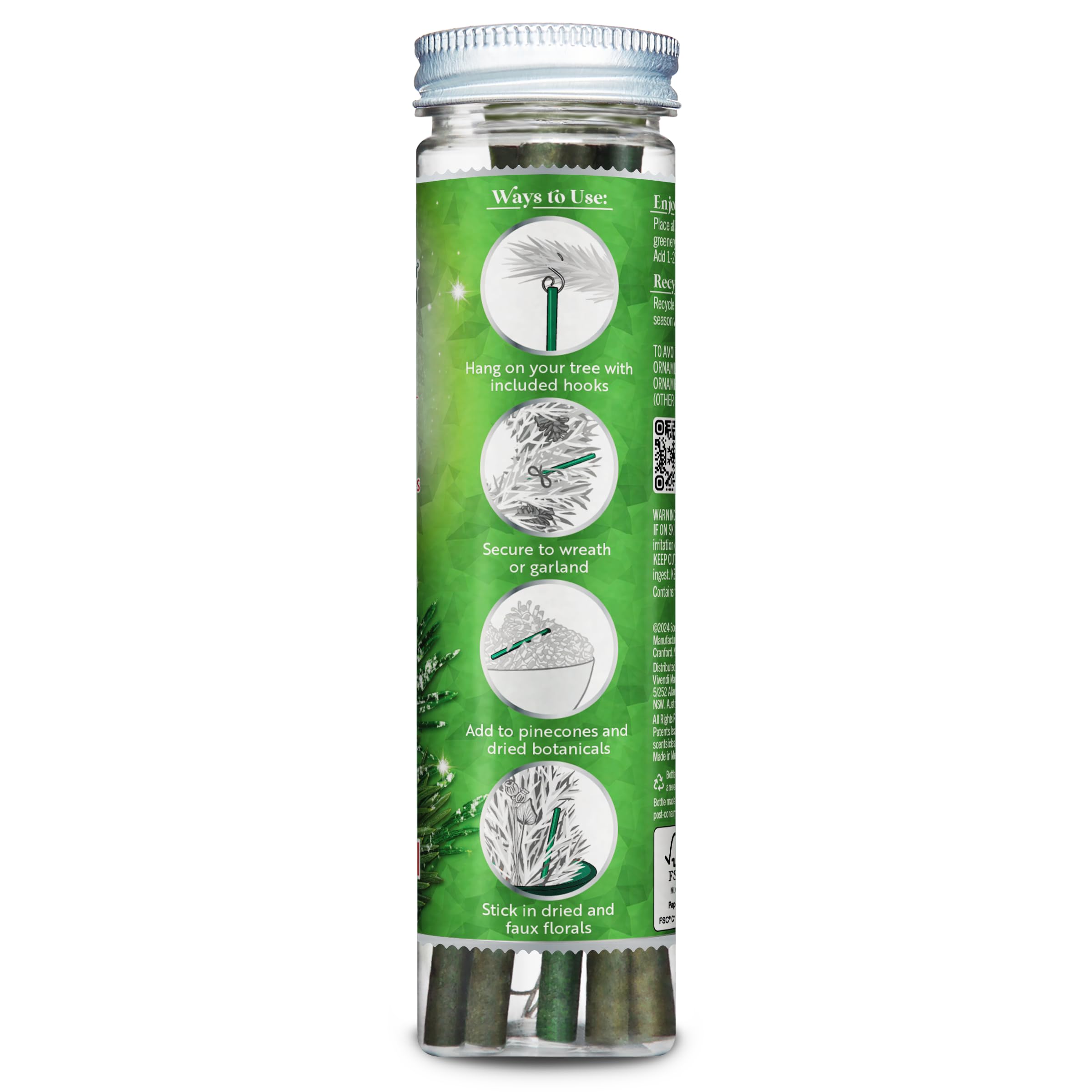 Scentsicles White Winter Fir and O Christmas Tree Scented Christmas Ornaments with Hooks - 2 Pack (2 Bottles, 12 Sticks Total)