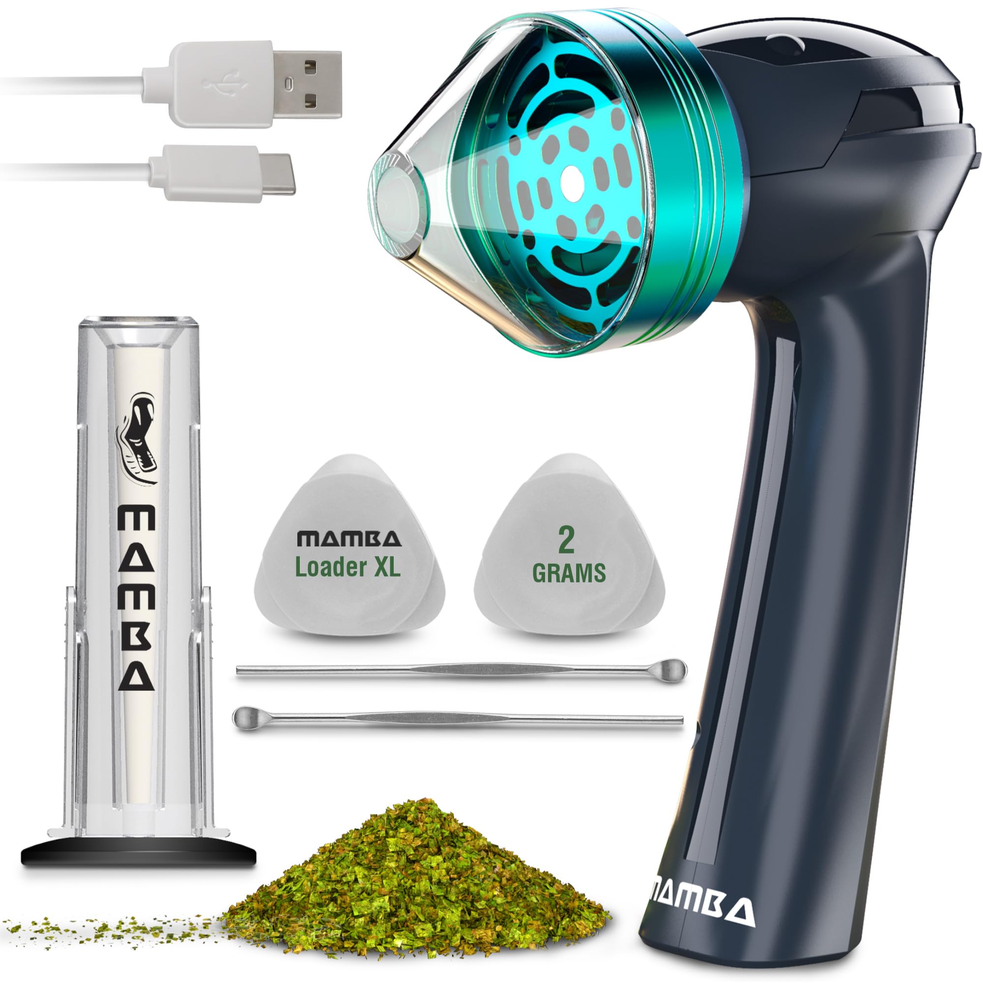 Mamba Loader XL V255 Electric Herb Grinder, USB Rechargeable Automatic Grinder Fast Mill with Aluminum Alloy Head, includes Her