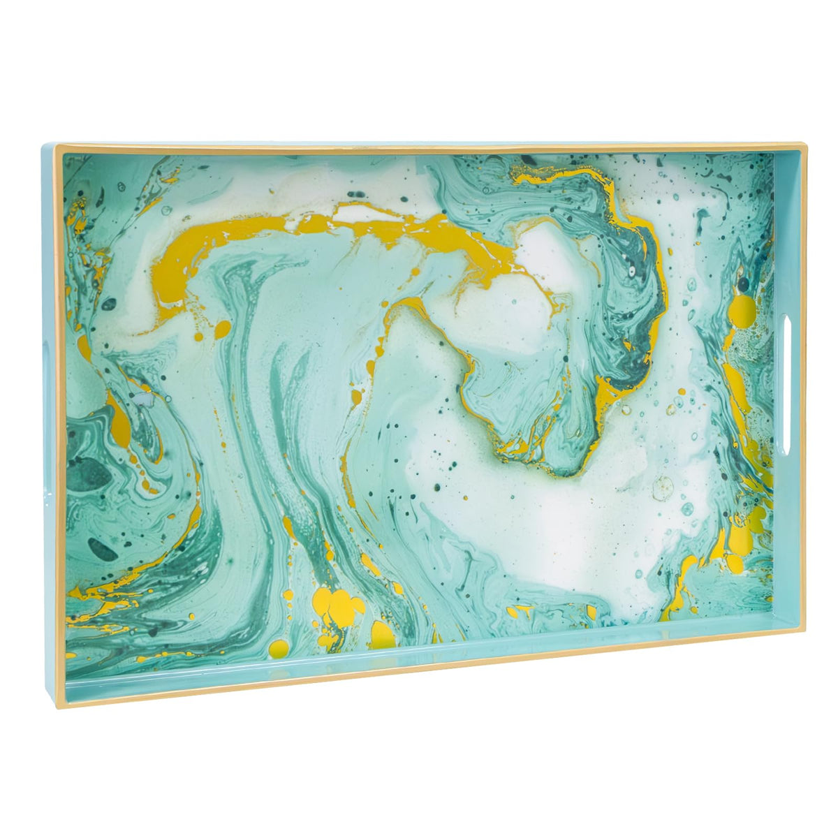 Maoname Turquoise Serving Tray With Handles, Plastic Decorative Tray For Coffee Table, Marbling Rectangular Tray For Bathroom, O
