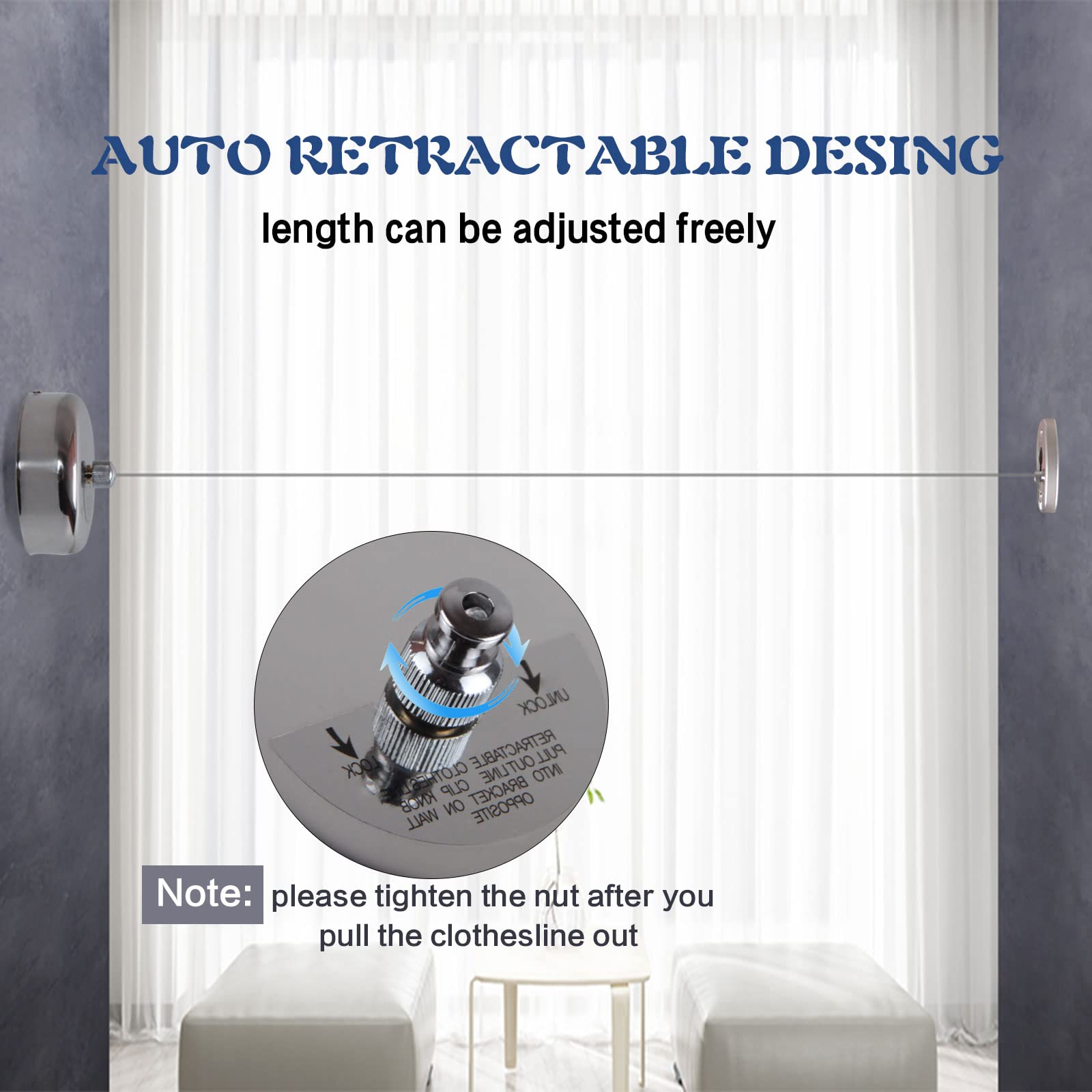 Jhhsyu 2 Pcs Retractable Clothesline 304 Stainless Steel Durable With Heavy Duty Adjustable Rope Shower Clothes Line For Outdoor
