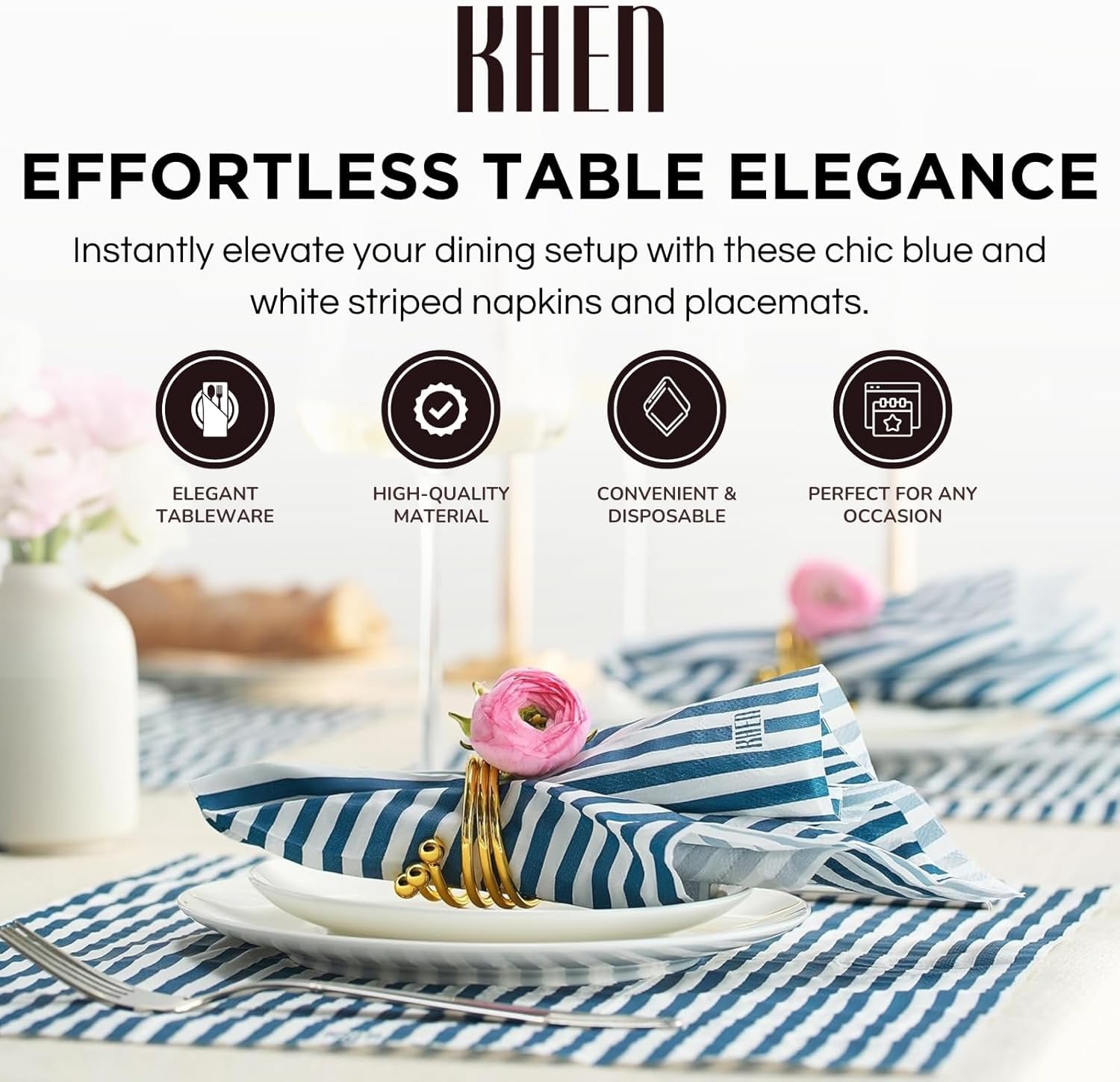 Tonal Striped Disposable Napkin Blue Set of 50 Pieces
