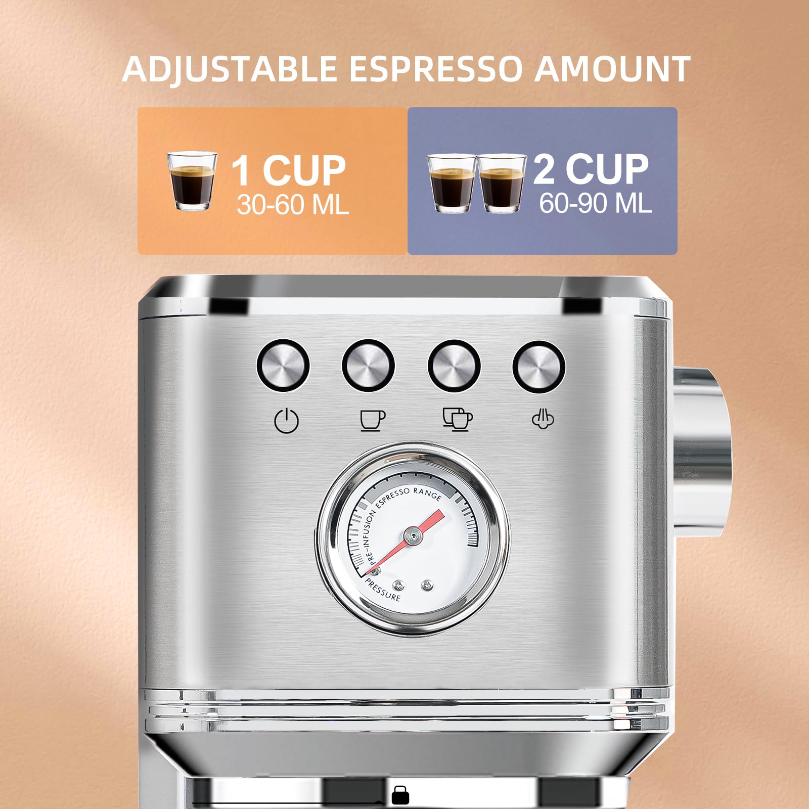 Chulux Kom-Pro Espresso Machine 20 Bar, Semi Automatic Stainless Steel Coffee Machine For Home Latte Cappuccino Espresso Maker,