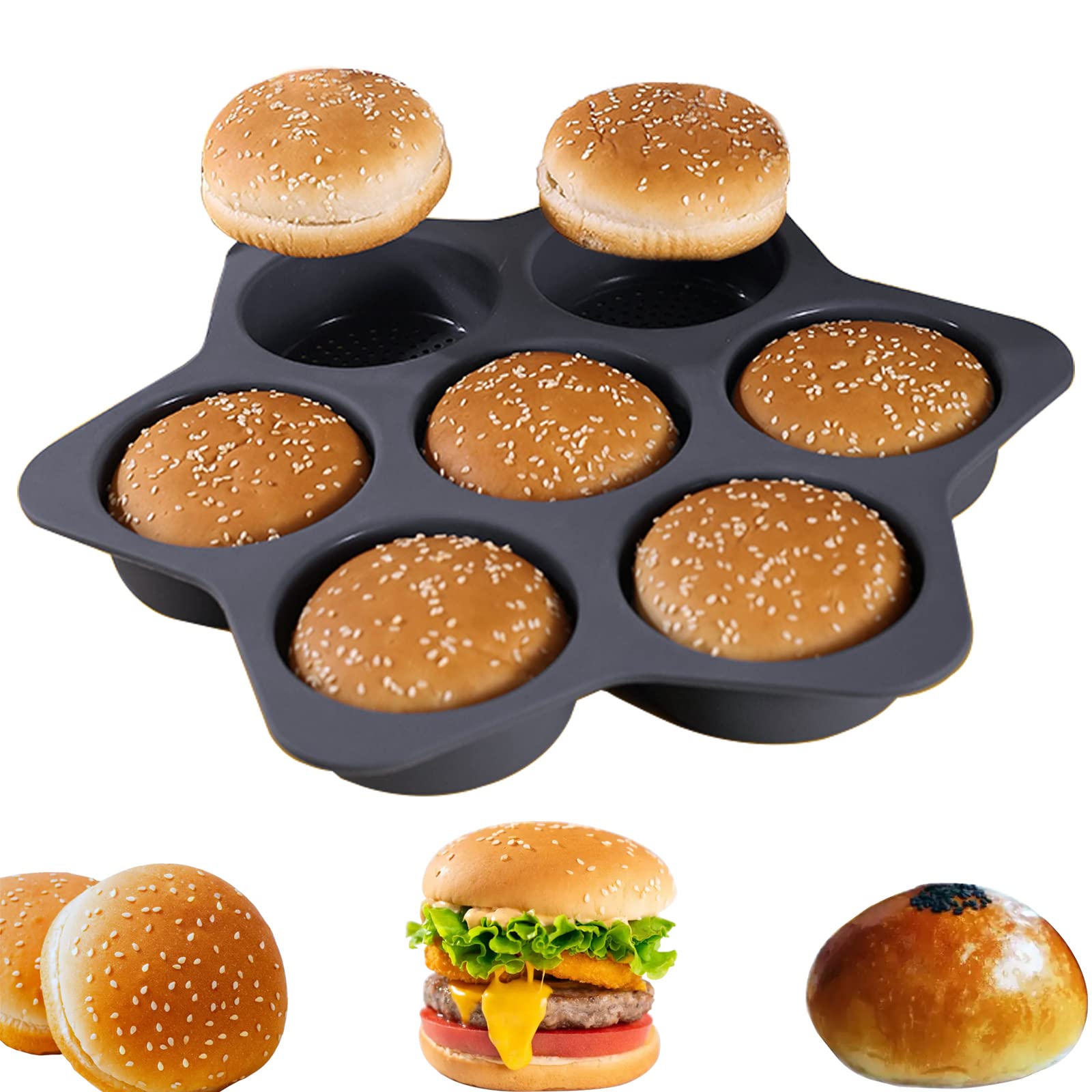 Atrccs Silicone Hamburger Bun Mold 7 Cavity Loaf Pan Non Stick Baking Pannon-Stick Pan Easy To Release Household Silicone Food B