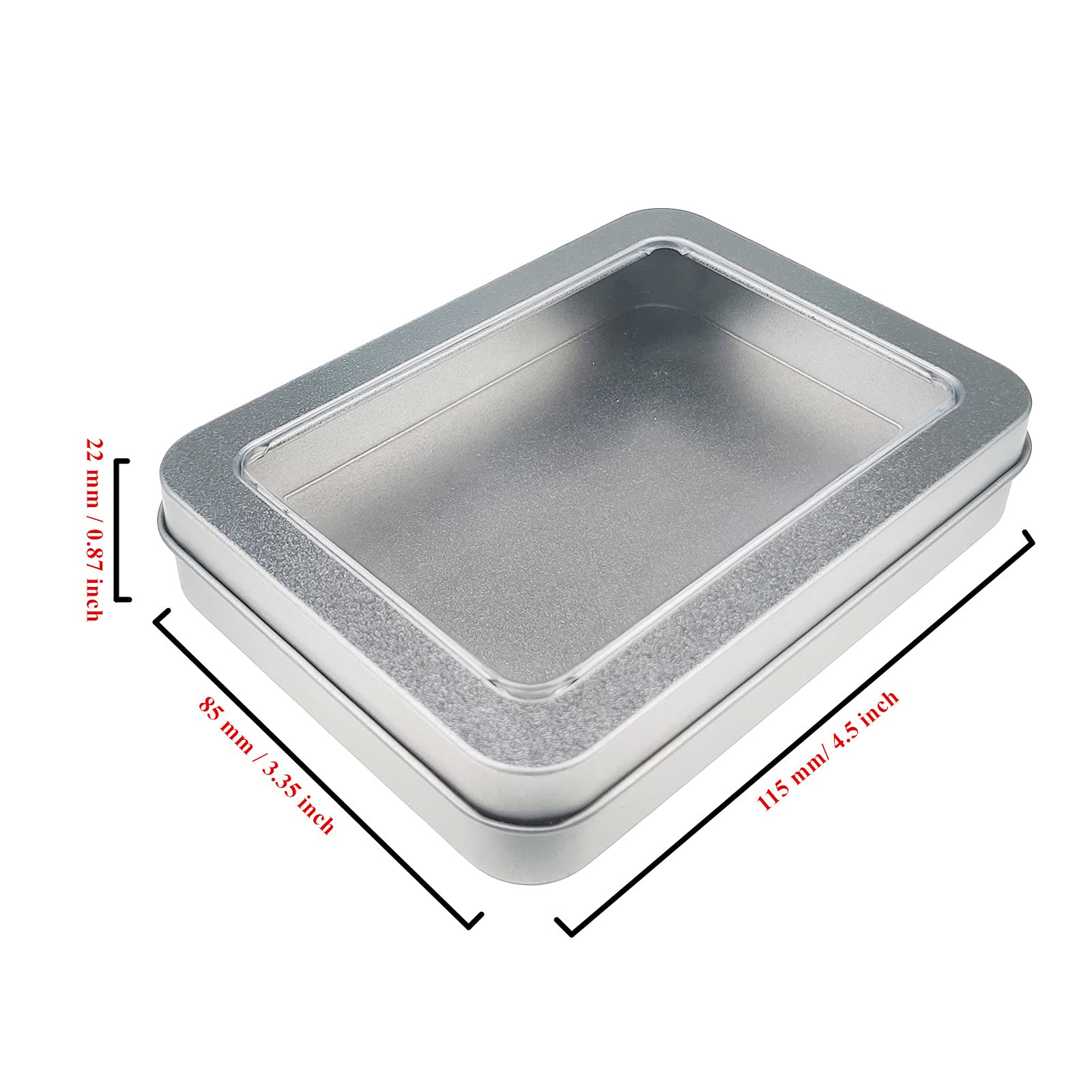 Goodma 12 Pieces Rectangular Empty Metal Tins Home Storage Containers Organizer Mini Box With Clear Window Lid, 4.5 X 3.35 X 0.8