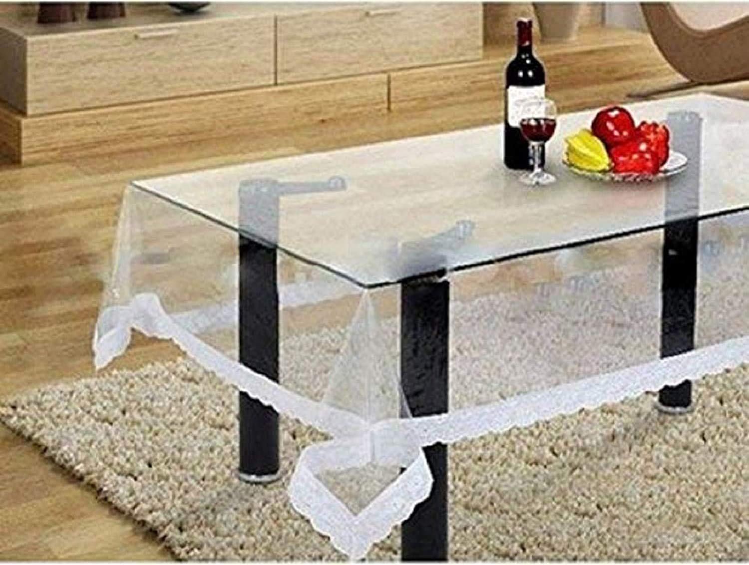 CASANEST 4 Seater Table Cover,Size =40x60 (W x L) NCH,Pack of 1 pc,Transparent with White LAce