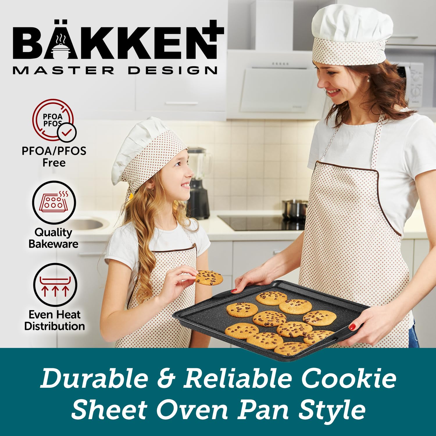 Bakken 8-Piece Kitchen Oven Baking Pans Set - Deluxe Nonstick Gray Marble Coating, Professional Grade Carbon Steel Bakeware With