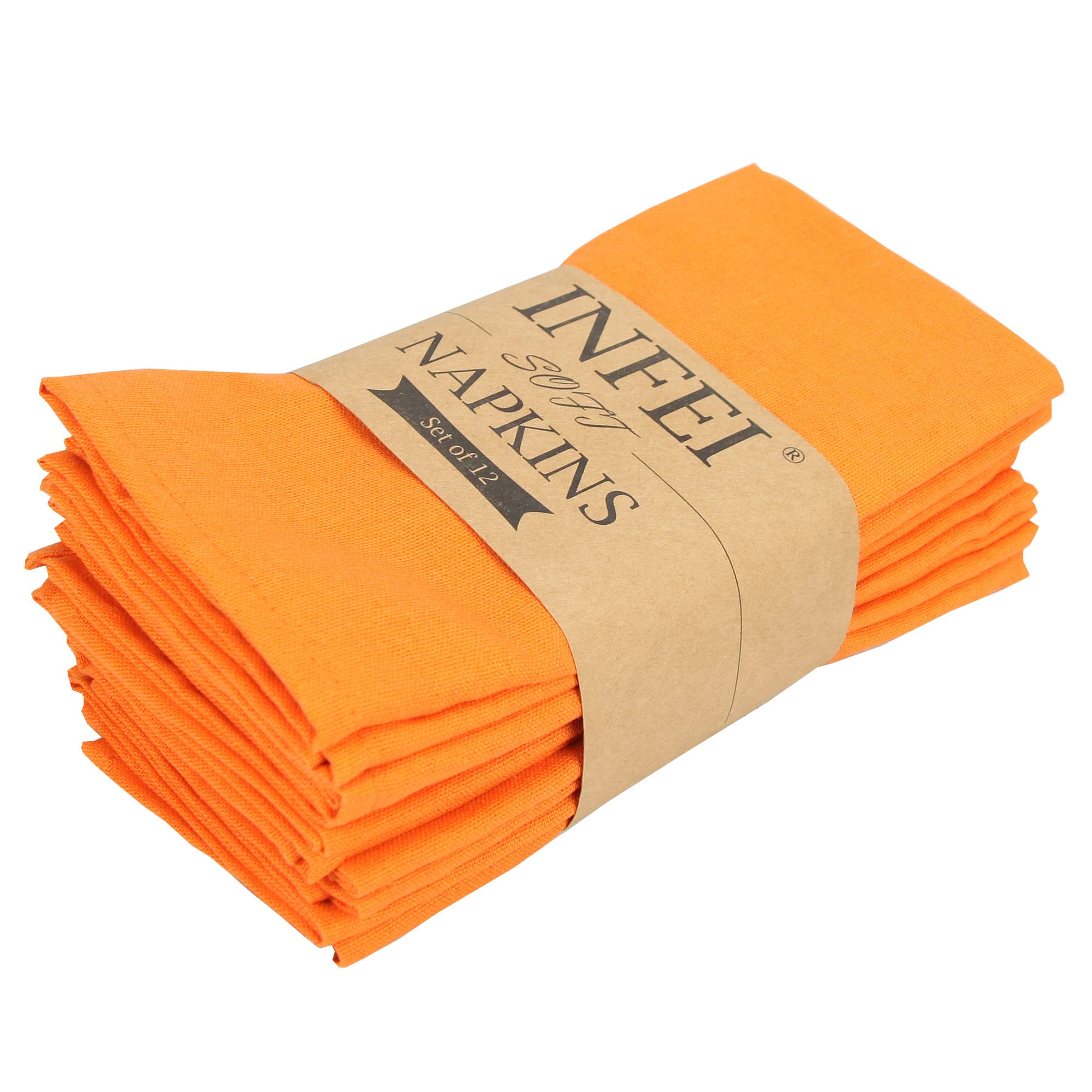 Infei Solid Color Cotton Linen Blended Thin Dinner Fabric Napkins - Set Of 12 (40 X 40 Cm) - For Events & Home Use (Orange)
