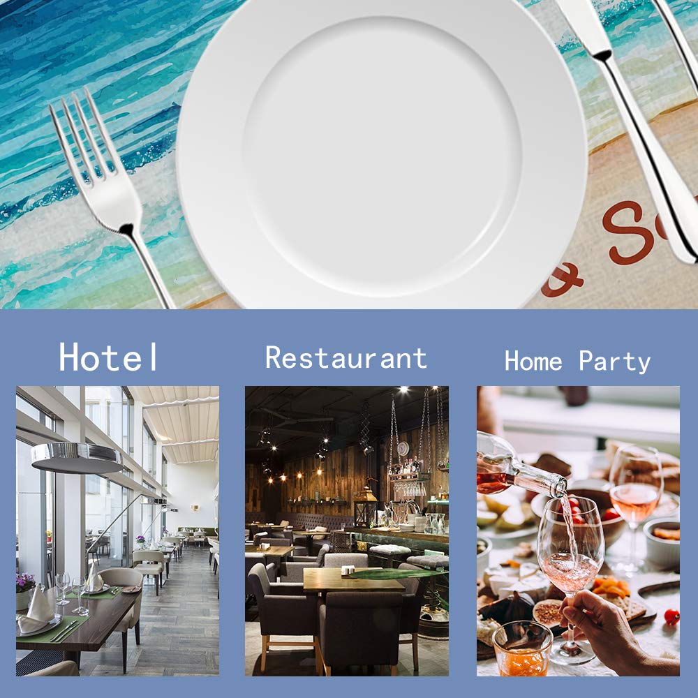 Swono Summer And Sea Beach Placemats,Golden Beach And Blue Sea Place Mats Home Decoration For Dinner Table,Indoor Outdoor Waterp