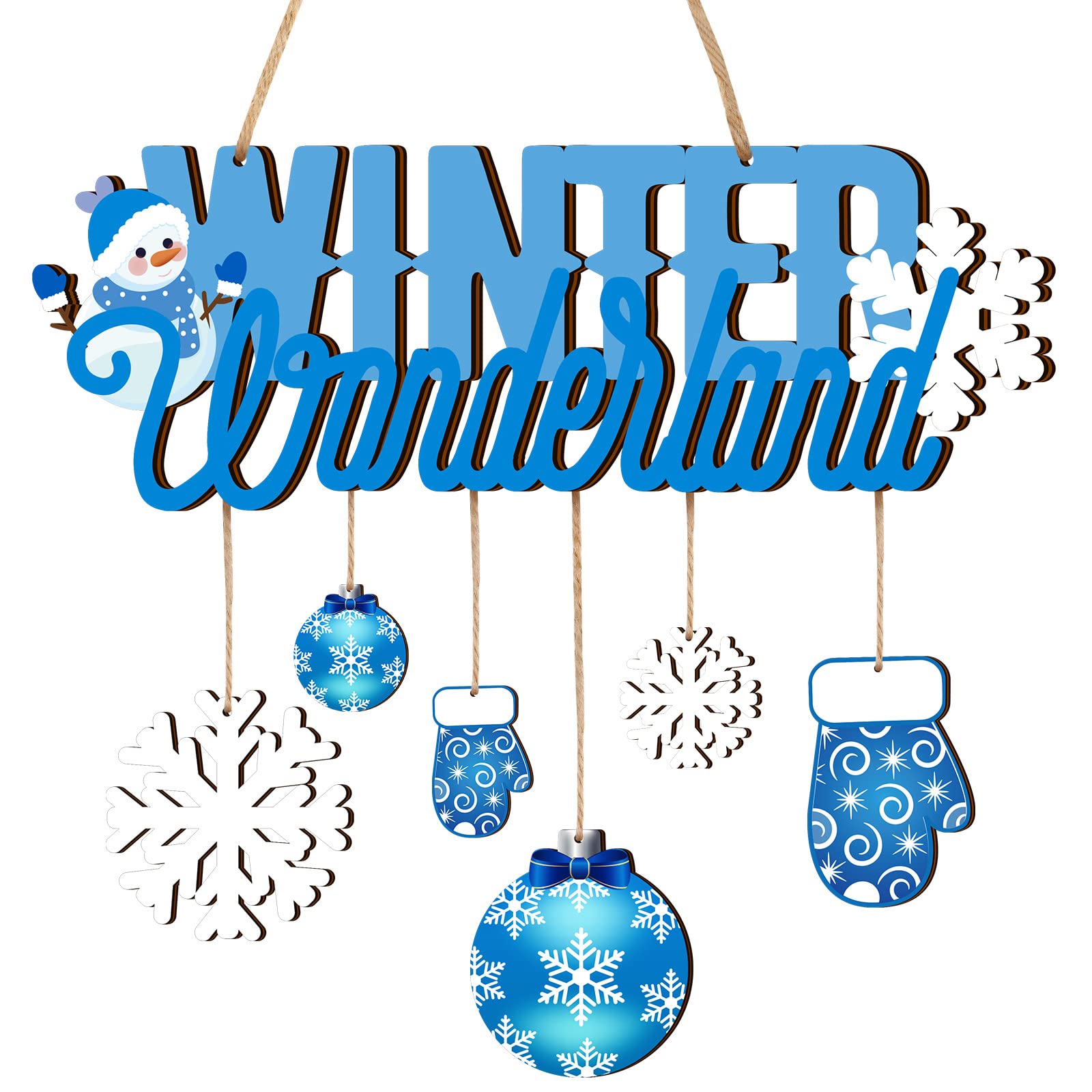 Namalu Winter Wonderland Ornaments Wooden Blue and White Christmas Decorations Door Sign Snowflake Glove Ornaments for Xmas Wint