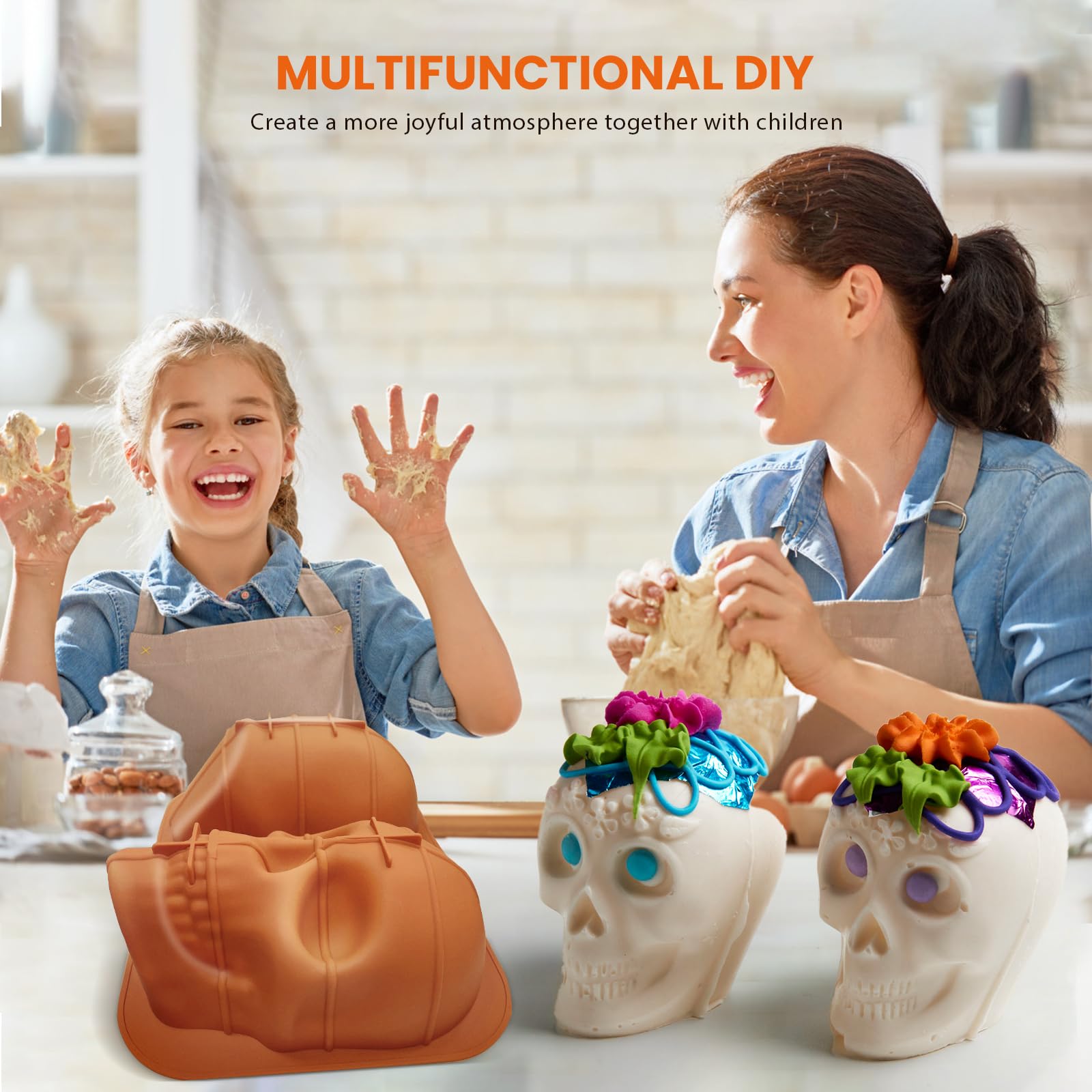 Tznponr 3D Skull Cake Molds For Baking, Cake Molds For Halloween, Food Grade Silicone Diy Large Skull Cake Pan For Birthday,Hall