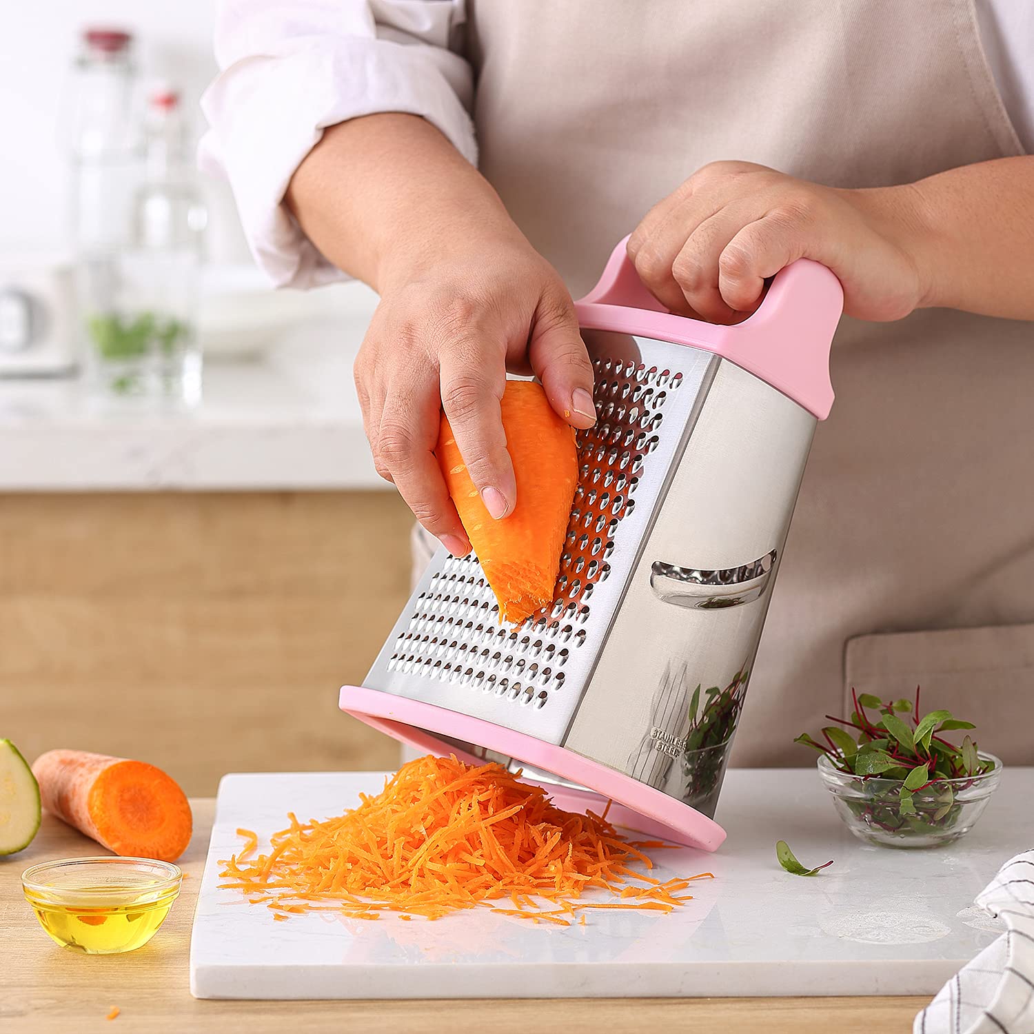 Spring Chef Professional Stainless Steel Xl Parmesan Cheese Grater With Handle - 4 Sided Box Grater For Kitchen - Dishwasher Saf