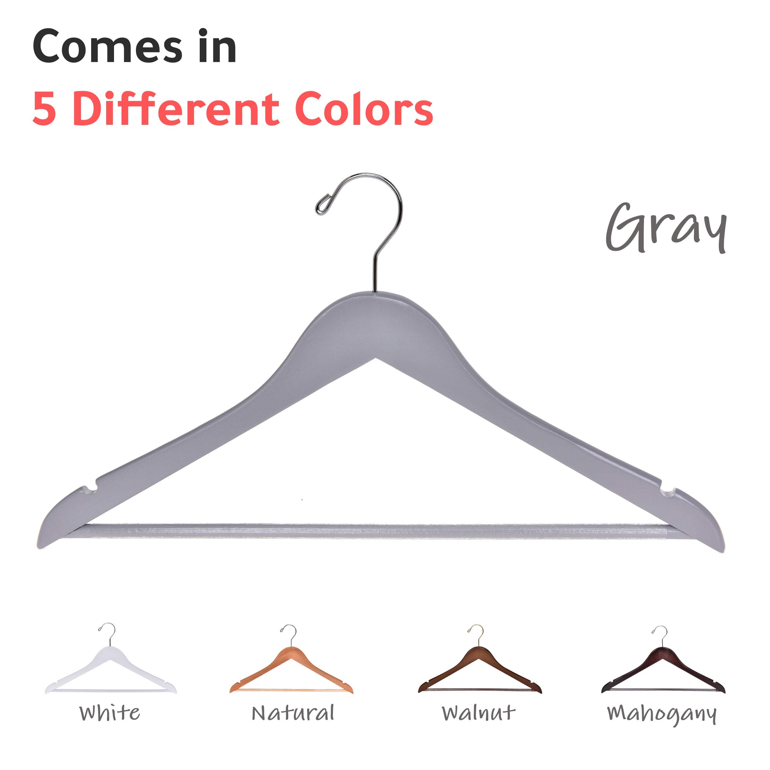 Quality Wooden Hangers - Slightly Curved Hanger Set Of 10-Pack - Solid Wood Coat Hangers With Stylish Chrome Hooks - Heavy-Duty