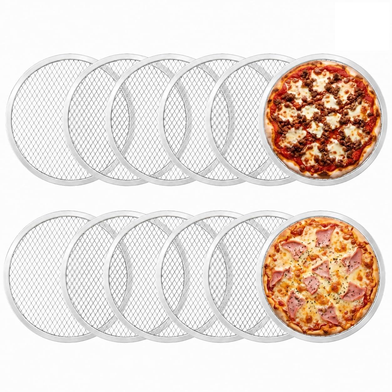 Onarieer Pizza Screen 12 Pack  12 Inch Aluminum Pizza Pan with Holes  Seamless Mesh Pizza Baking Tray for Oven Commercial Kitc