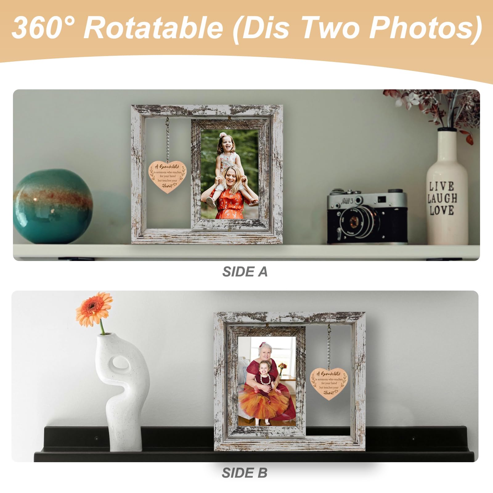 soruney A Grandchild is Someone Who Reaches for Your Hand but Touches Your Heart Wood Picture Frame New Grandma Grandparents Day