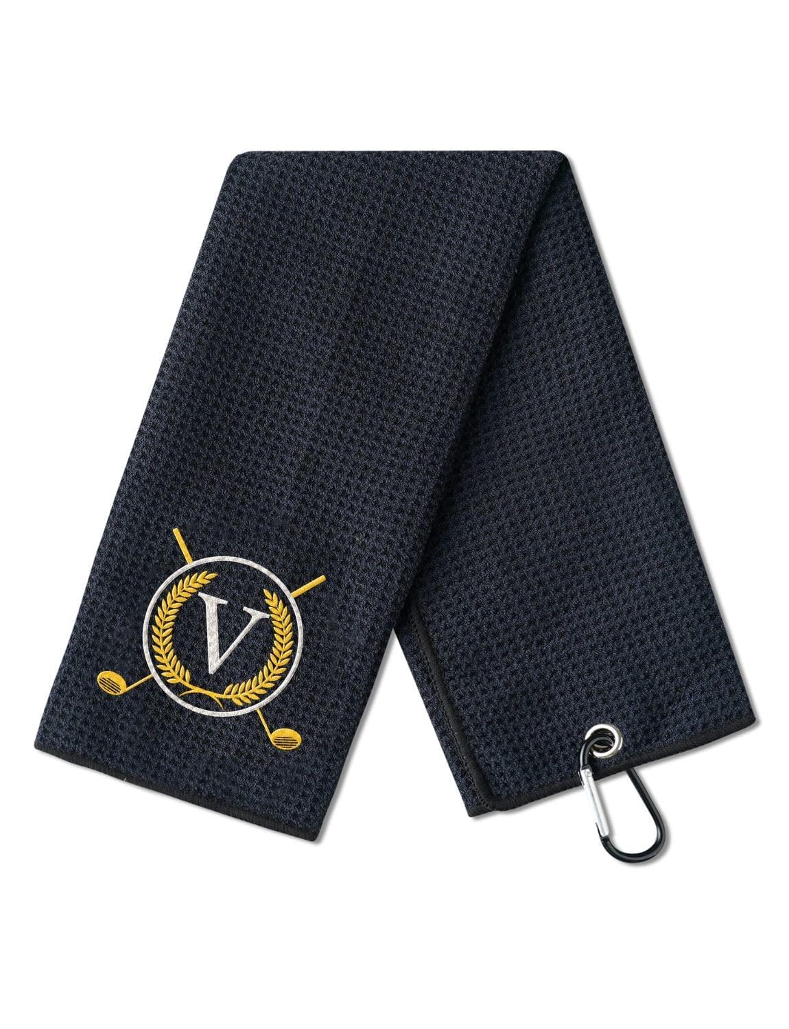 CybGene Golf Towel Gifts - Microfiber Golf Towels for Men and Women on Birthday, Christmas, 16 x 24 , Black, Initial V