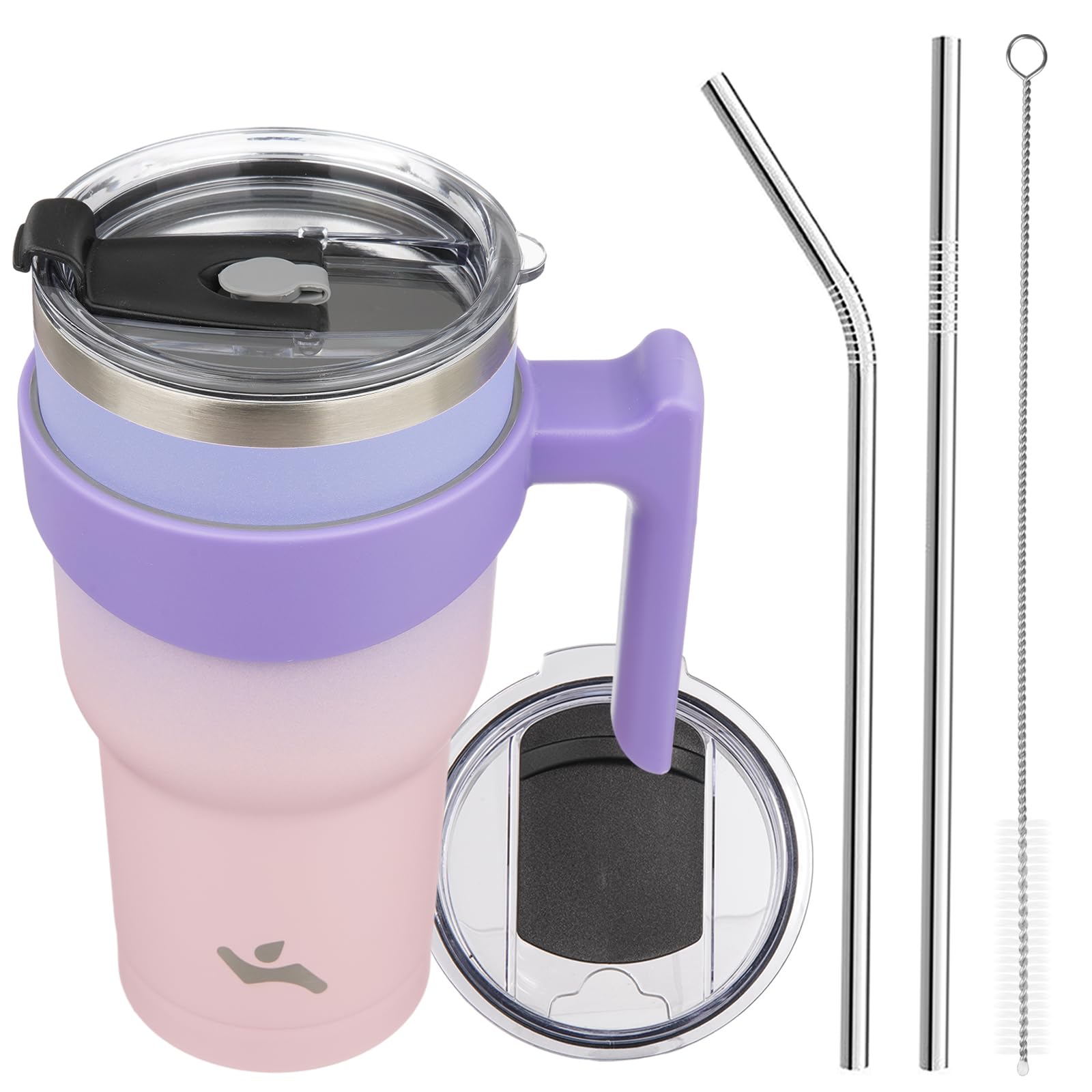 Konokyo 30 oz Tumbler with Handle and 2 Straw 2 Lid, Insulated Water Bottle Stainless Steel Vacuum Cup Reusable Travel Mug,Paste