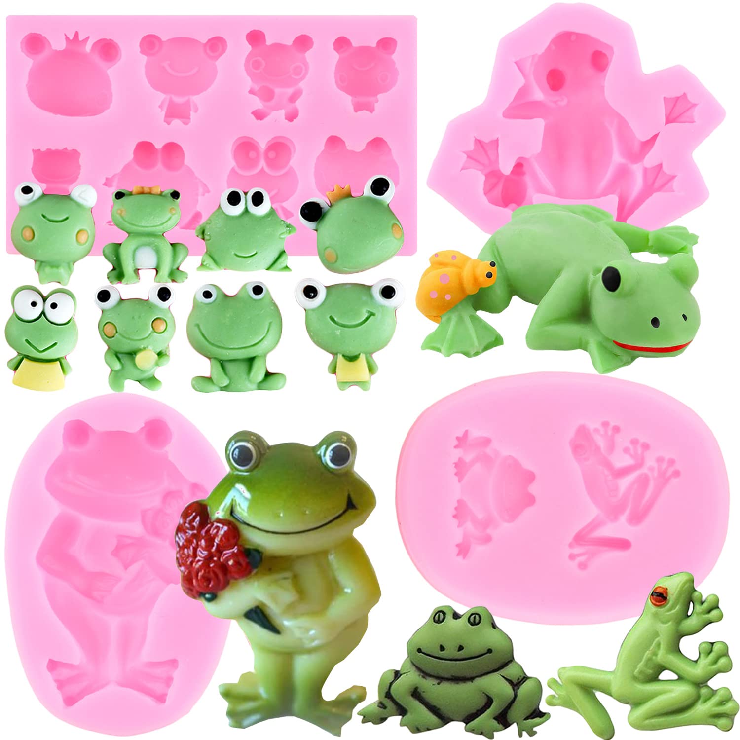 Miyahouse Frog Silicone Fondant Mold For Cake Decorating Cupcake Topper Candy Chocolate Polymer Clay Gum Paste Set Of 4