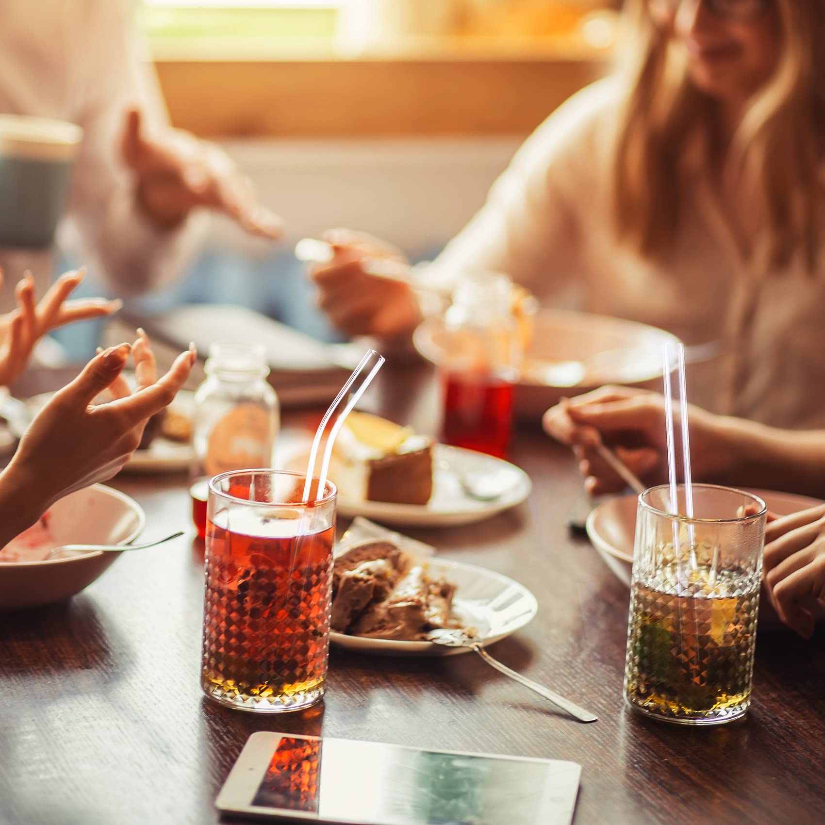 Antner 12 Pack Reusable Glass Straw, 8.5 '' X 10Mm Straight Clear Glass Drinking Straws For Hot & Cold Drinks, 2 Cleaning Brushe