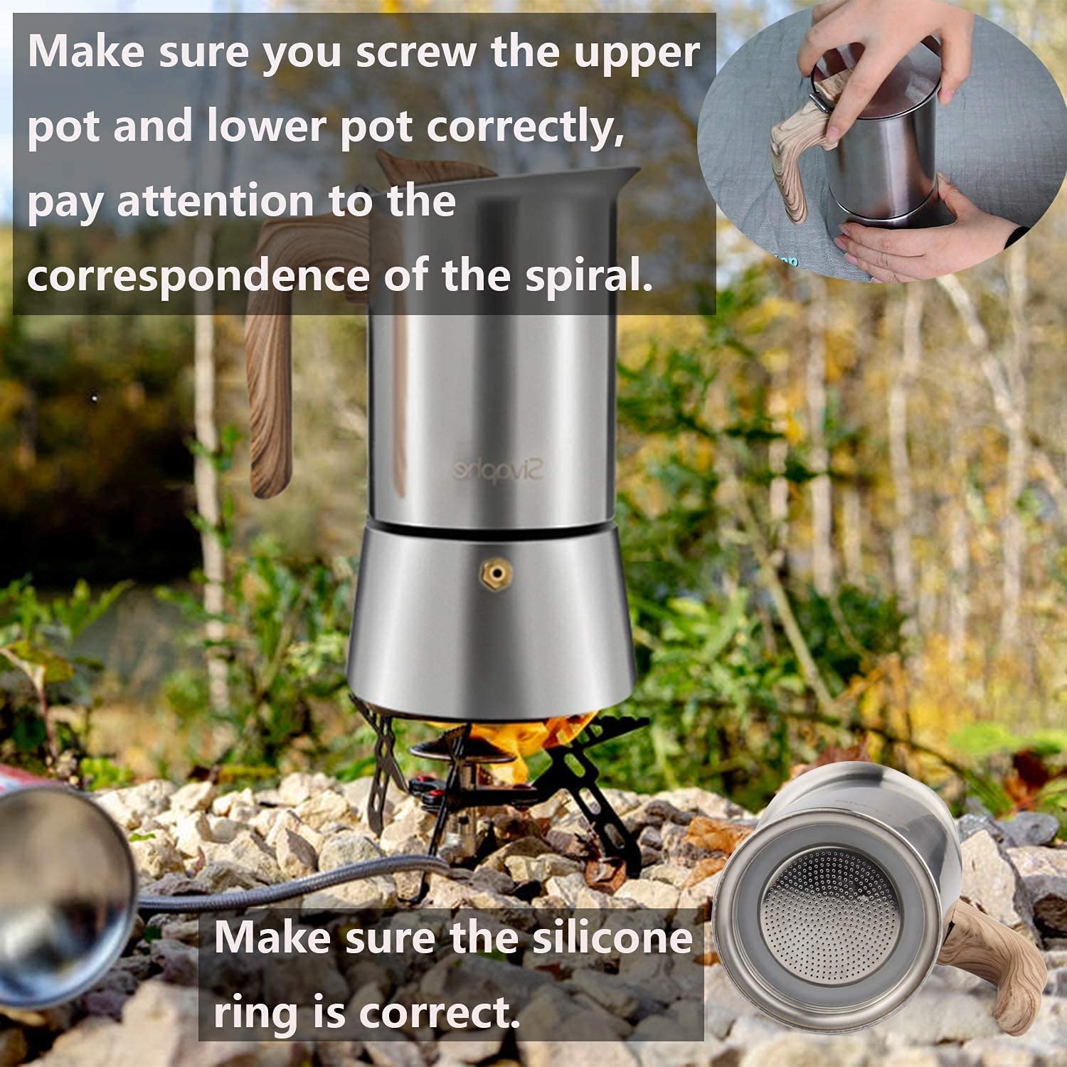 Sivaphe Stainless Steel Stovetop Espresso Coffee Maker, 6Cups Espresso Pot, 300Ml Moka Campaing Coffee Pot, Induction Italian Mo