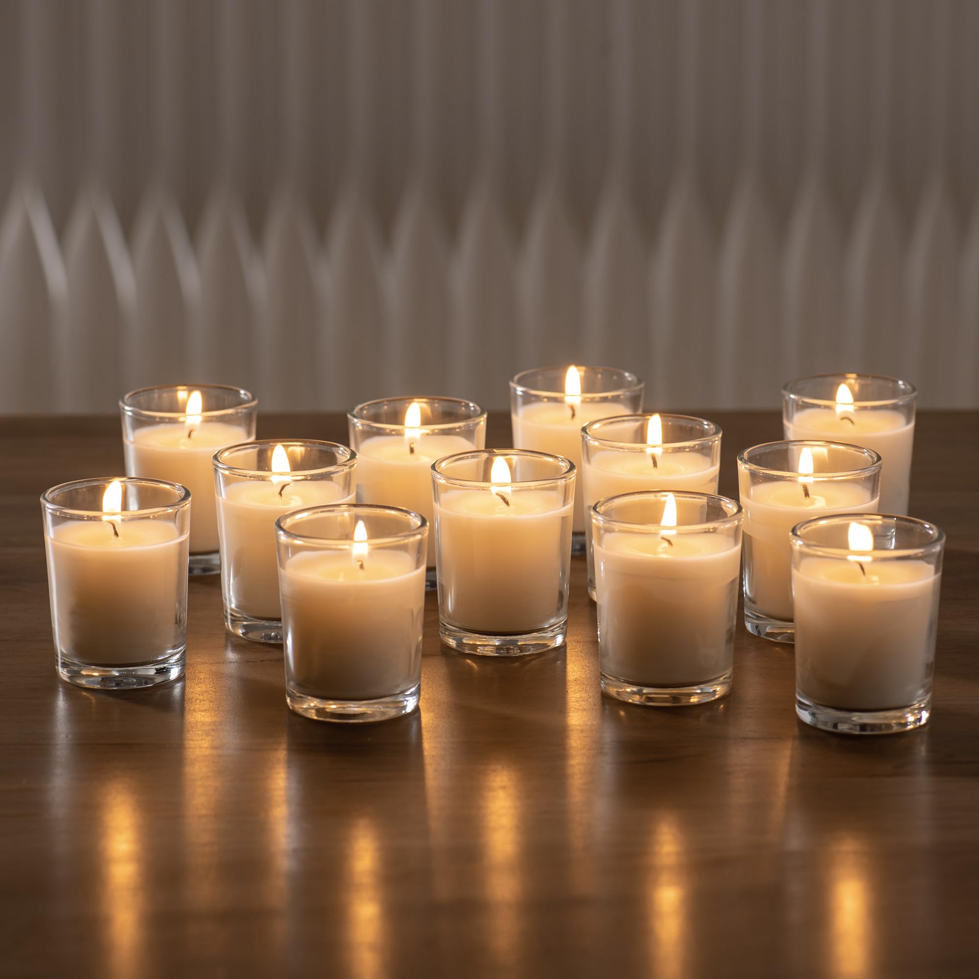 Housecret 72 Pack Warm White Unscented Clear Glass Filled Votive Candles. Hand Poured Wax Candle Ideal Gifts for Aromatherapy Sp