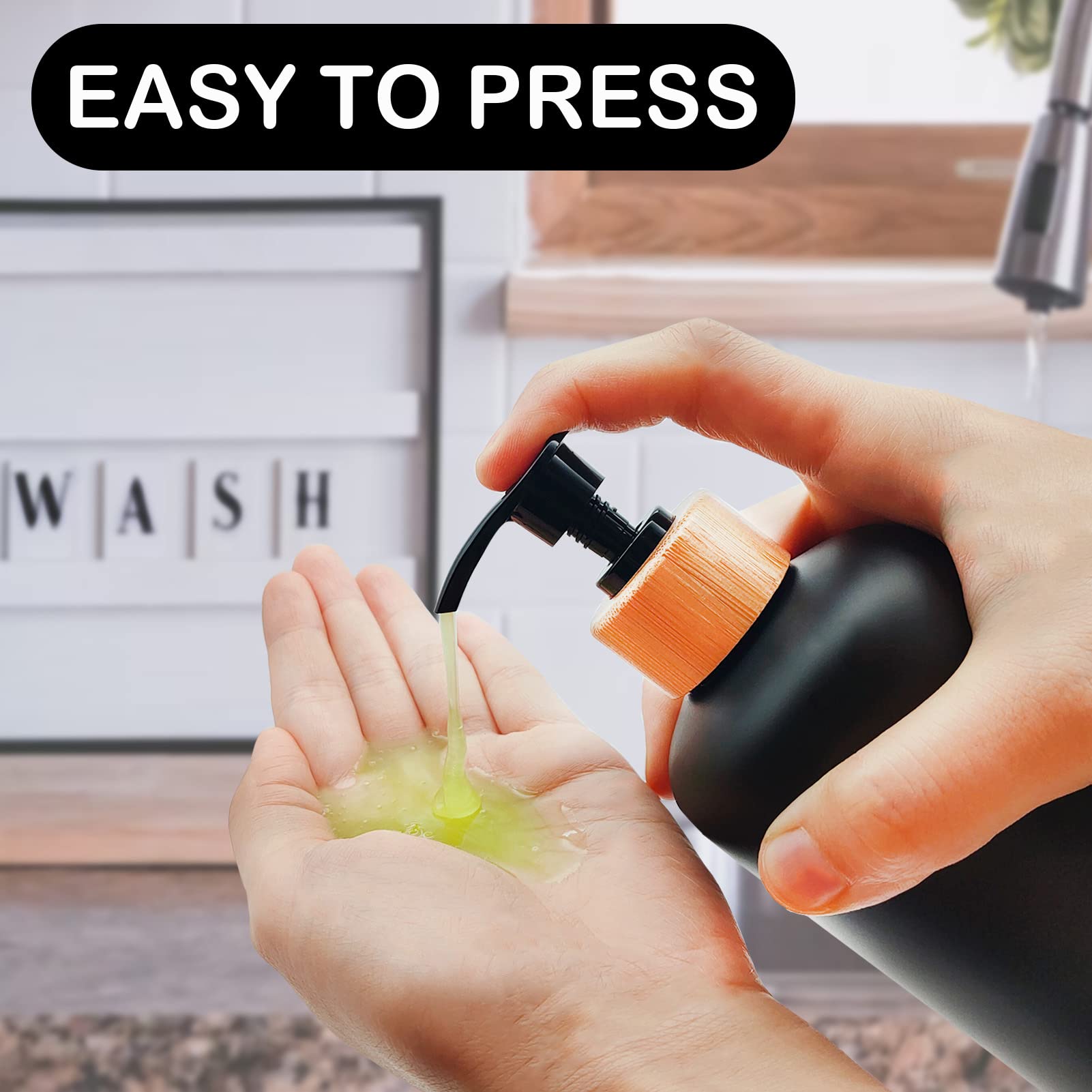 Black Soap Dispenser Set 16Oz Plastic Soap Dispenser With Bamboo Pump Hand And Dish Soap Dispenser For Kitchen Refillable Soap L