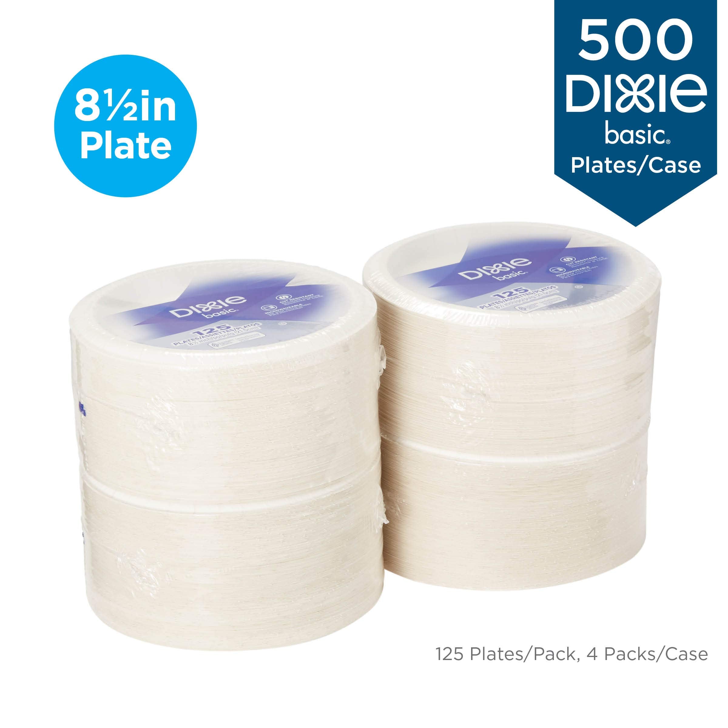 Dixie Basic 8.5 Light-Weight Paper Plates By Gp Pro (Georgia-Pacific), White, Dbp09W, 500 Count (125 Plates Per Pack, 4 Packs