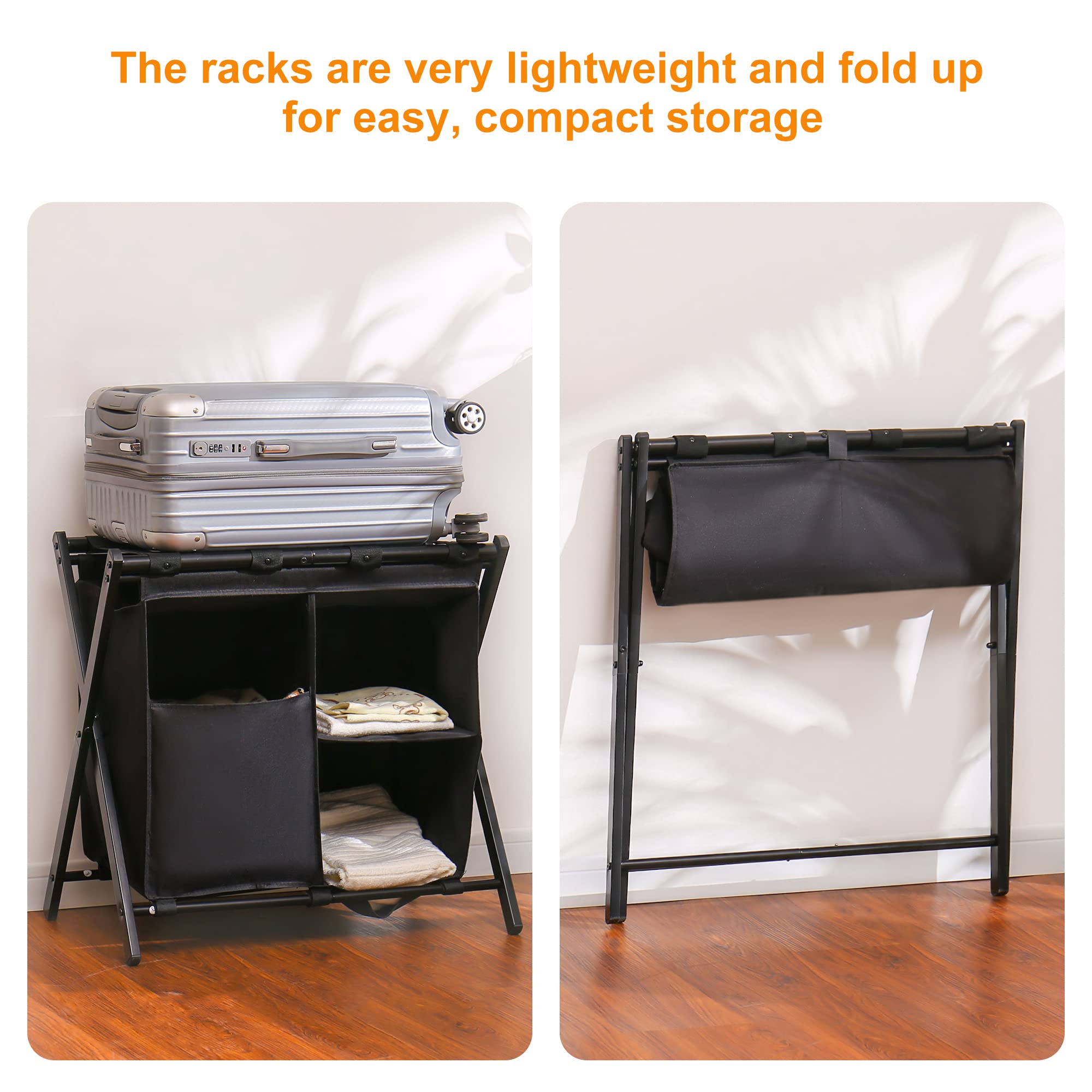 Heybly Luggage Rack With Laundry Bag,Pack Of 2,Steel Folding Suitcase Stand With Storage Shelf For Bedroom, Hotel, Foldable Stee