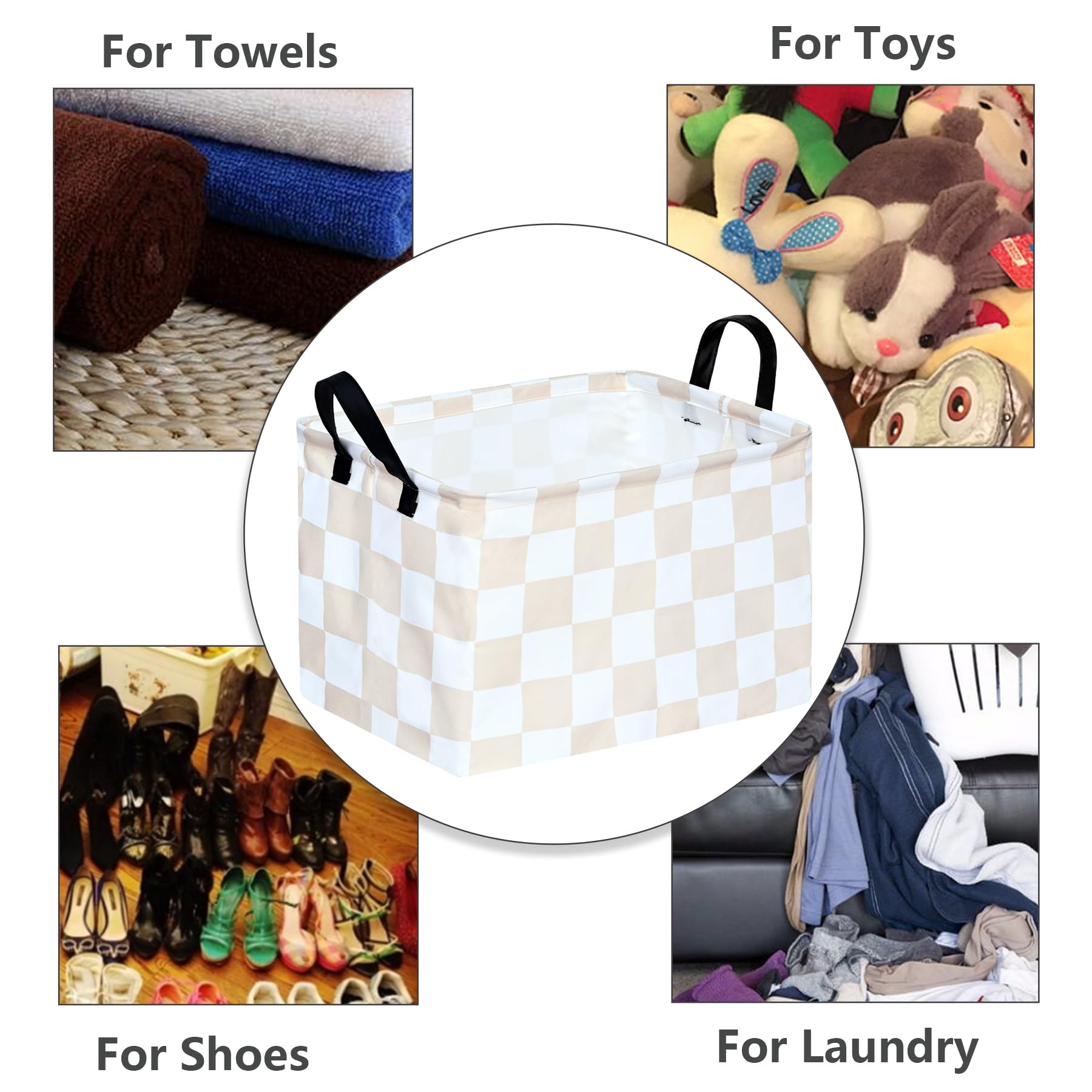 MAIZMZ Beige Check Storage Basket Baby Toys Organizer Bins Decorative Gifts Bakset Waterproof Nursery Hamper Women Storage Cube