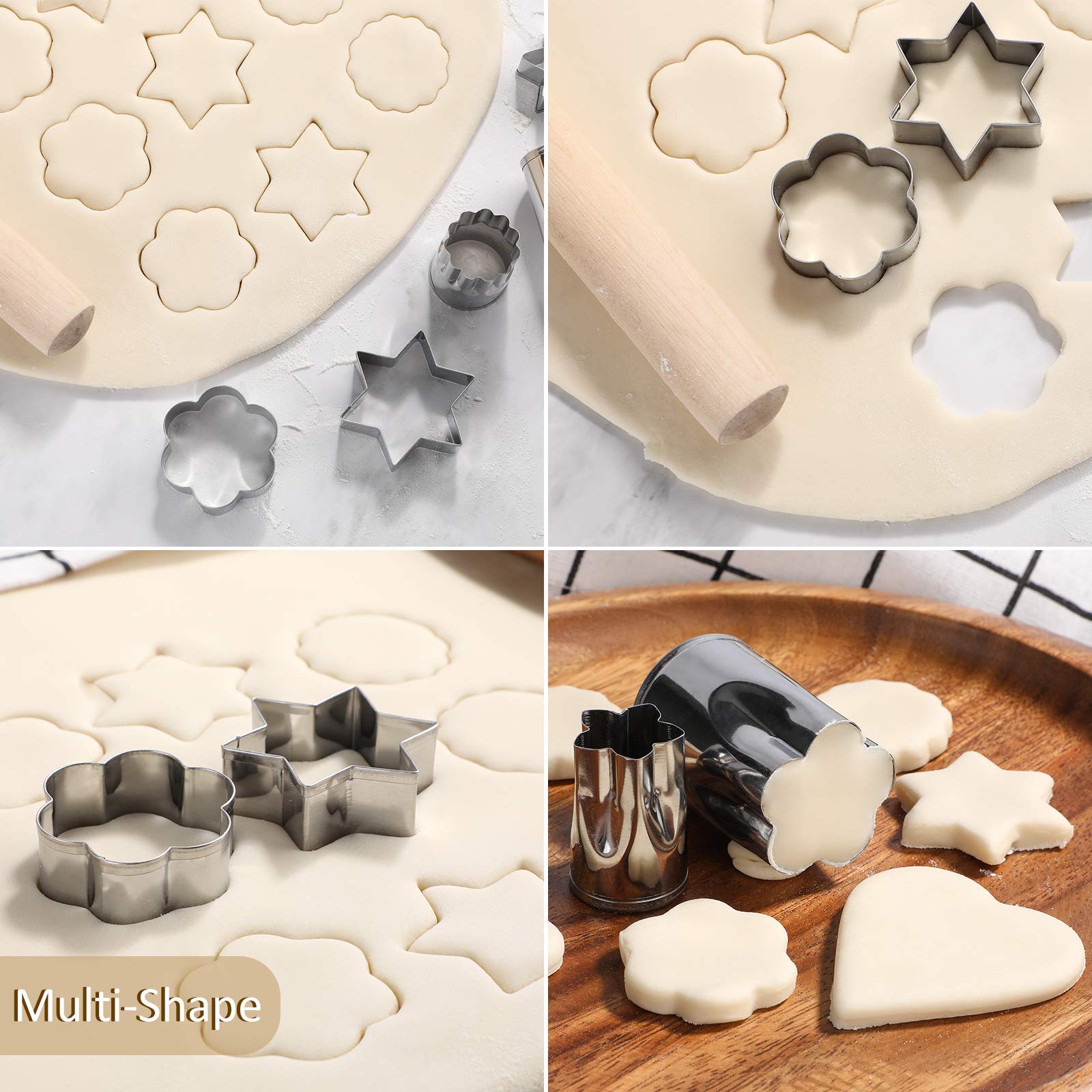 Oneleaf Stainless Steel Cutter Shapes Set,20Pcs,Vegetable,Fruit,Mini Pie,Doughnut/Donut,Sandwich,Biscuits,Cookie Metal Easter Fu