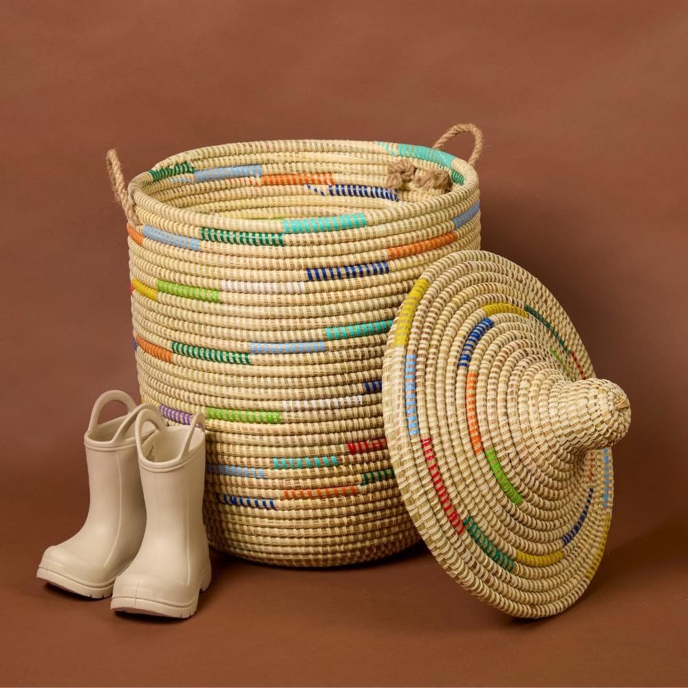 Basket, Laundry Hamper, Toy Storage, Blanket Basket, With Lid, Wicker, Woven, Bedroom, Living Room, Nursery, Decorative, Tall, L
