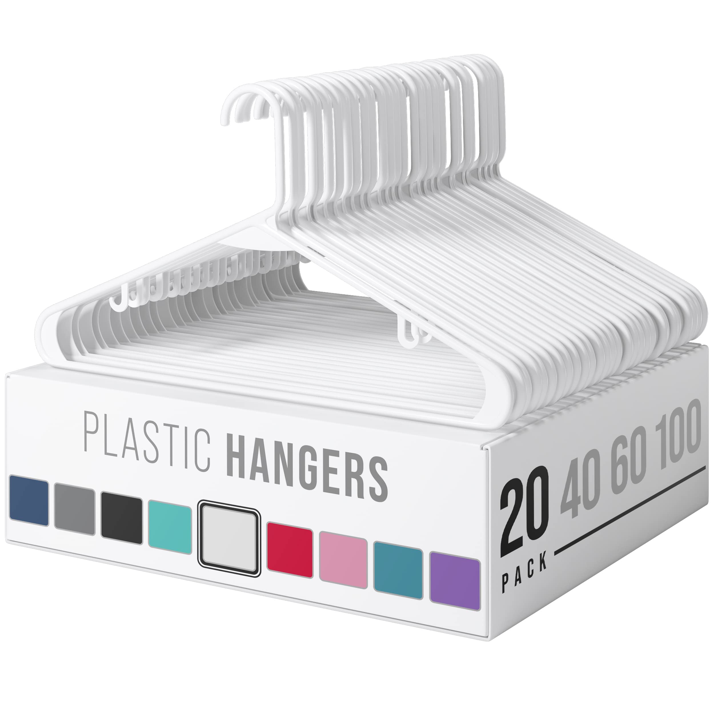 Plastic Clothes Hangers White - Heavy Duty Durable Coat And Clothes Hangers | Vibrant Color Hangers | Lightweight Space Saving L