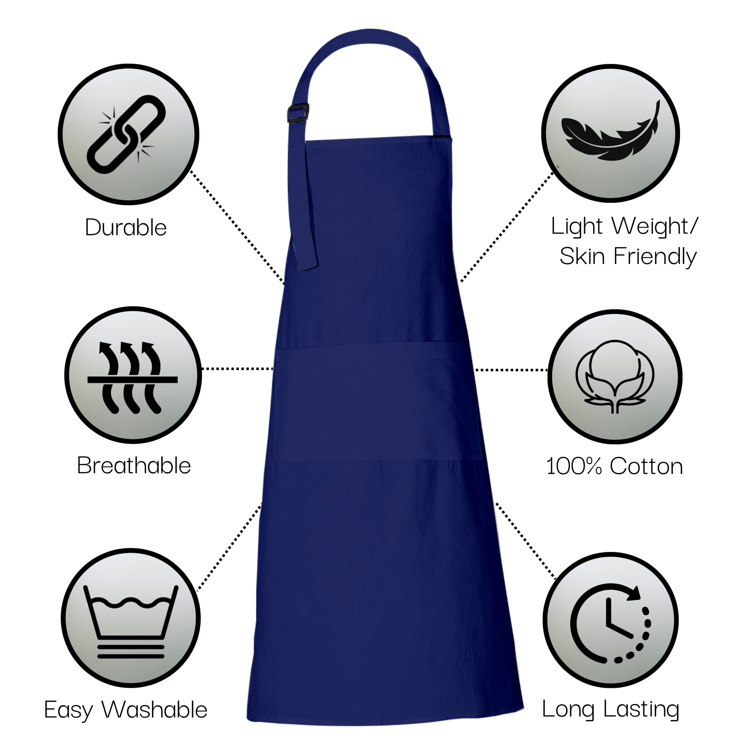 Rajrang Chef Apron For Women Men With Pockets Cotton Kitchen Cooking Full Plain Aprons Sodalite Blue 35X27 Inches, Pack Of 2
