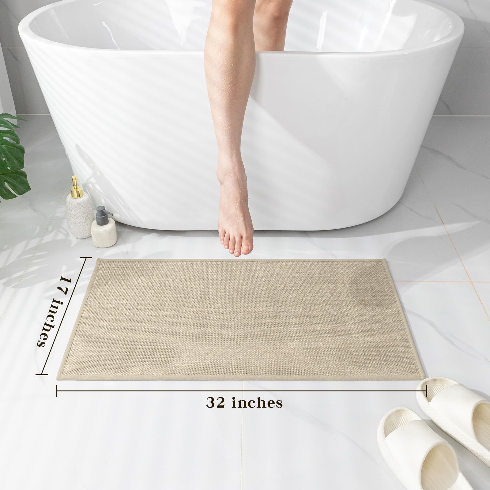 Chakme Bathroom Rugs Mat 32X17, Ultra Thin Non Slip Bath Mat Quick Dry Absorbent Bath Mat For Bathroom Floor, (Light Beige, 32''