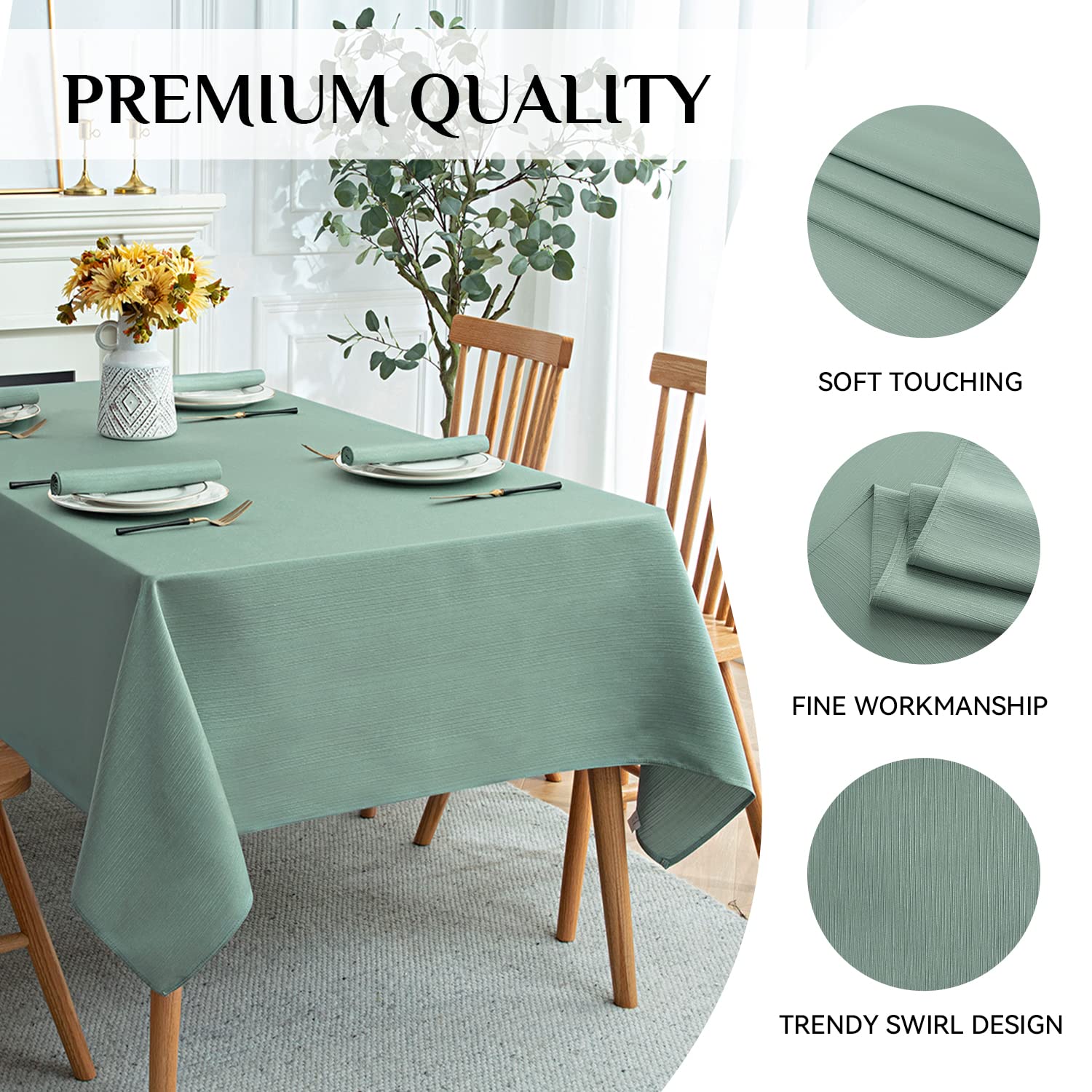 Softalker Spring Jacquard Rectangle Tablecloth - Geometric Line Damask Table Covers Waterproof Stain Resistant Washable Polyeste