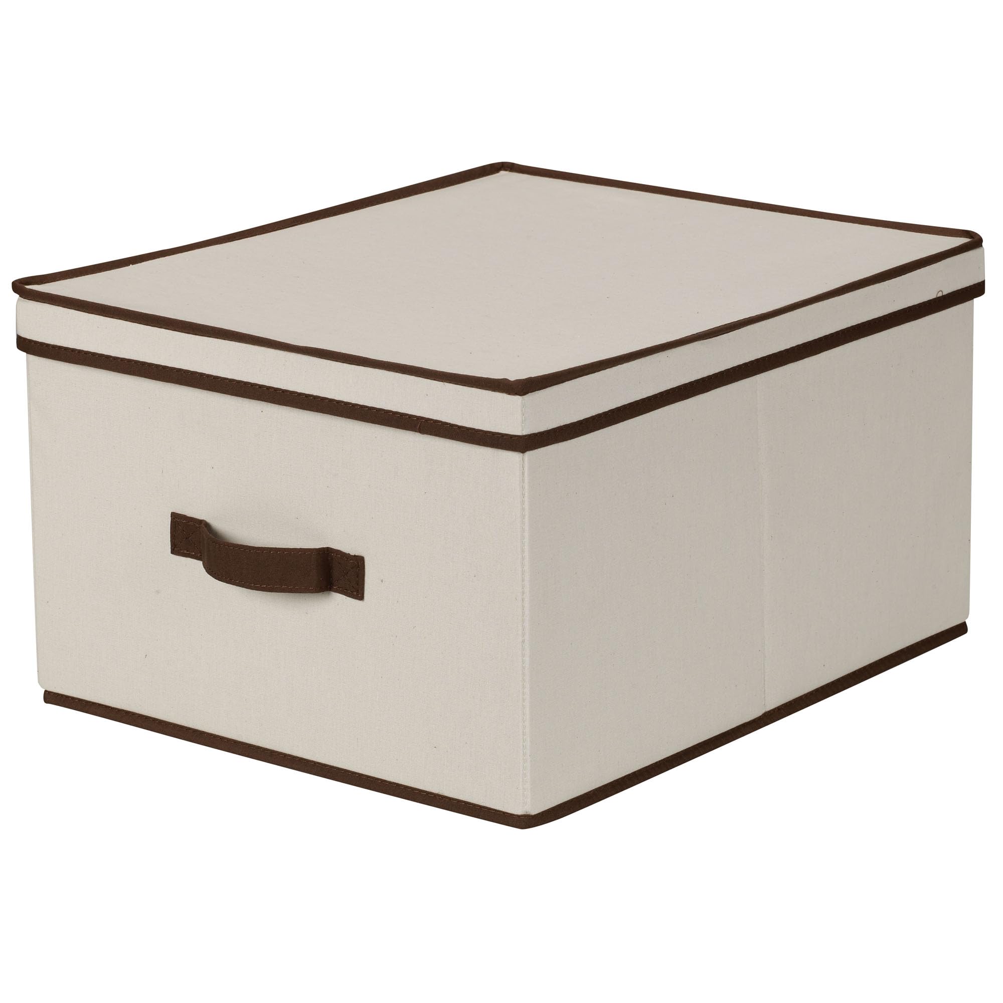 Household Essentials 515 Storage Box With Lid And Handle- Natural Beige Canvas With Brown Trim- Jumbo