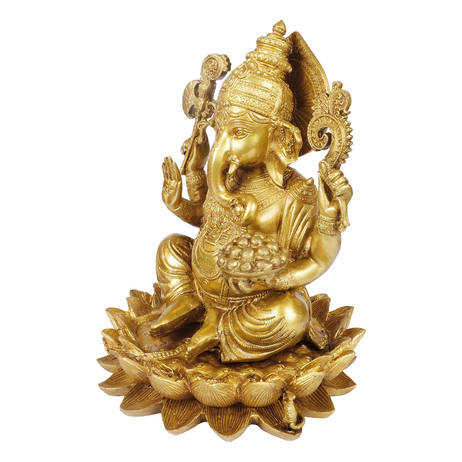 Artvarko Brass Ganesha Sitting On Lotus Flower Base Statue Ganesh Murti For Home Temple Gift Dcor Office Height 11 Inches